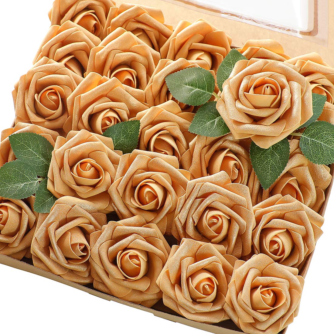 Floroom Artificial Flowers 25pcs Real Looking Ivory Foam Fake Roses with Stems for DIY Wedding Bouquets White Bridal Shower Centerpieces Arrangements Party Tables Decorations