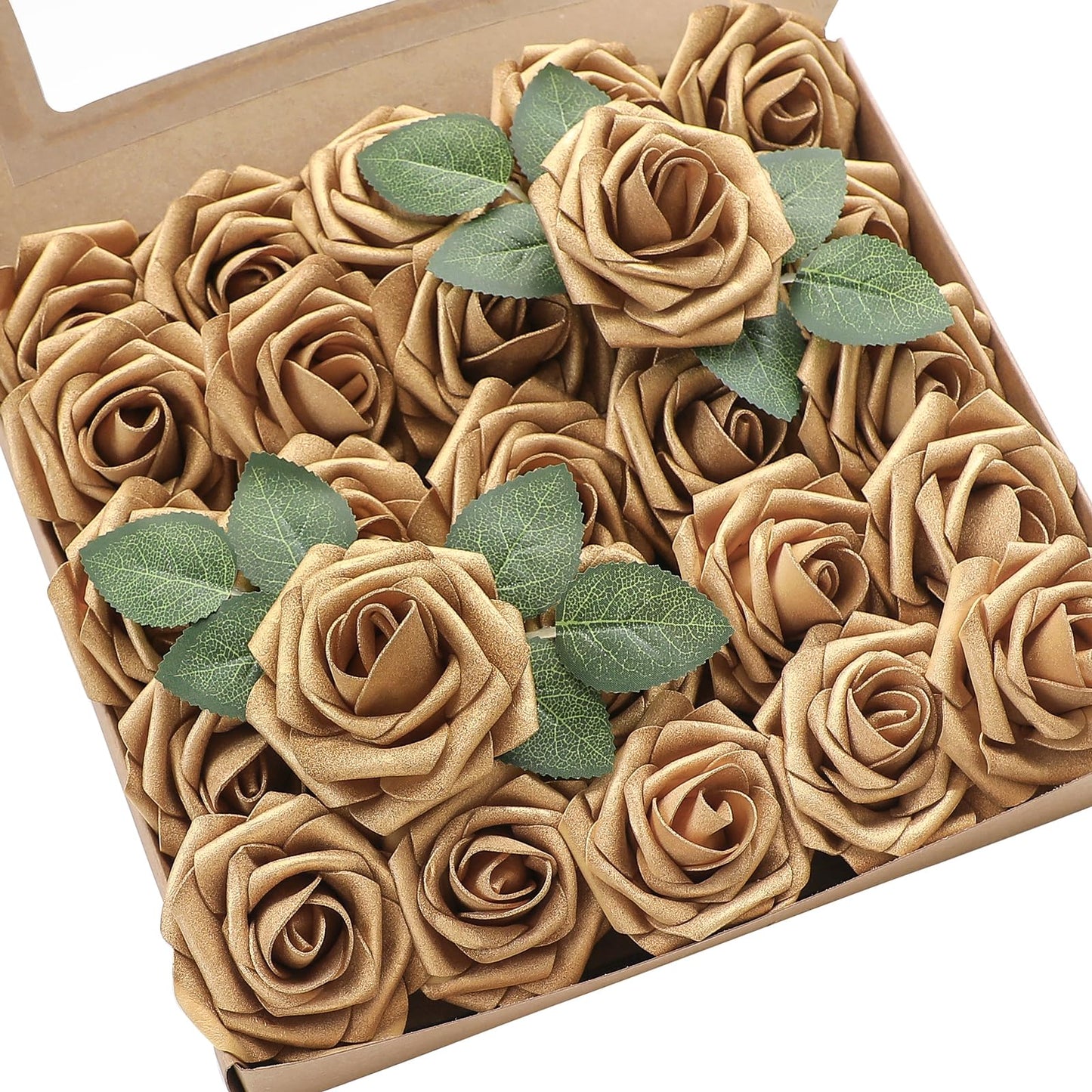 Floroom Artificial Flowers 25pcs Real Looking Ivory Foam Fake Roses with Stems for DIY Wedding Bouquets White Bridal Shower Centerpieces Arrangements Party Tables Decorations