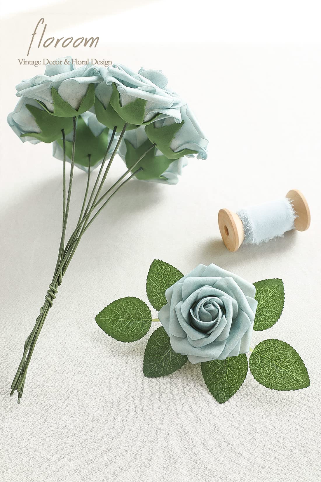Floroom Artificial Flowers 25pcs Real Looking Ivory Foam Fake Roses with Stems for DIY Wedding Bouquets White Bridal Shower Centerpieces Arrangements Party Tables Decorations