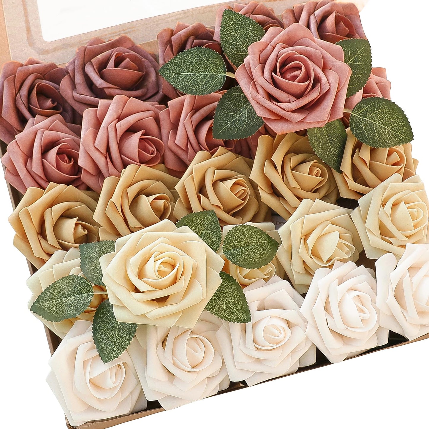 Floroom Artificial Flowers 25pcs Real Looking Ivory Foam Fake Roses with Stems for DIY Wedding Bouquets White Bridal Shower Centerpieces Arrangements Party Tables Decorations