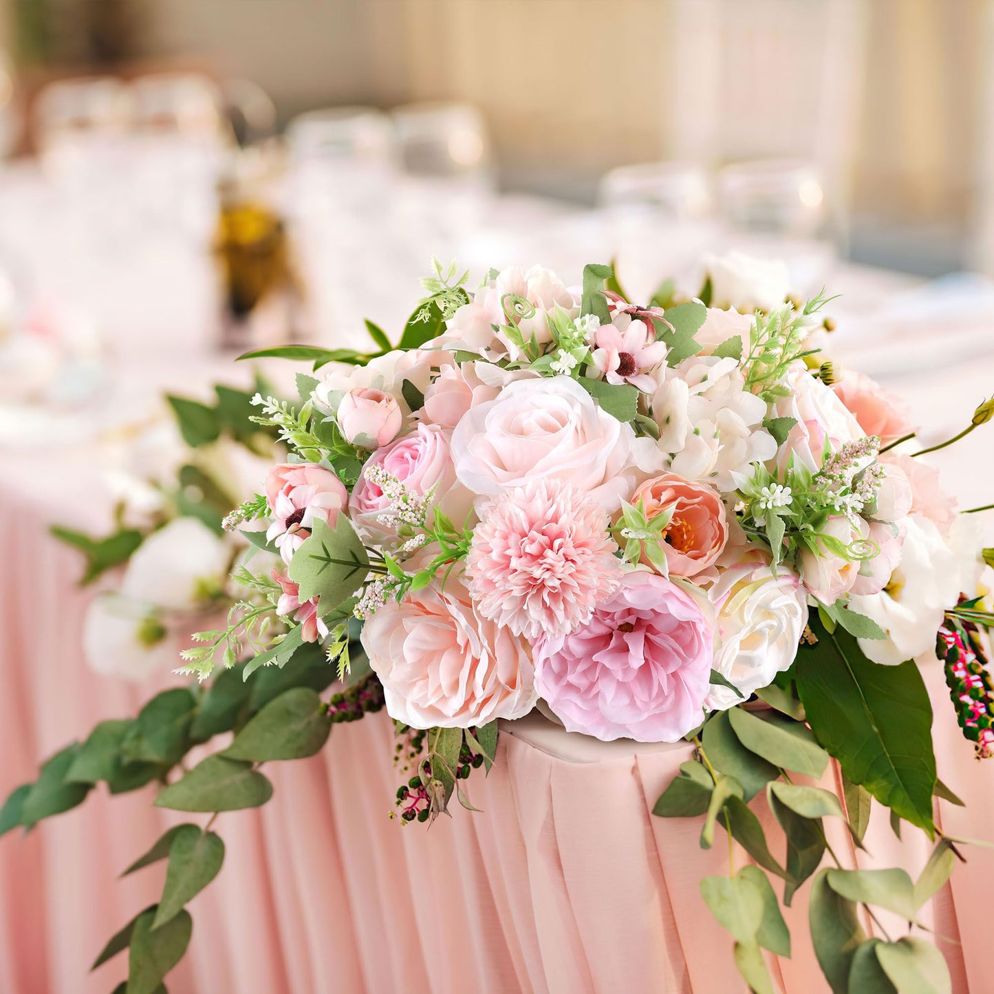 Rose Artificial Flowers Combo Fake Flowers Pink Roses Silk Flowers with Stems for DIY Bridal Wedding Bouquets Centerpieces Arrangements Table Party Baby Shower Home Decor (Champagne Pink)