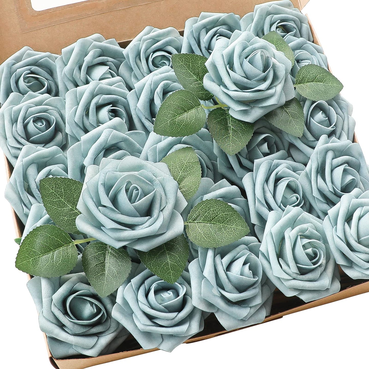 Floroom Artificial Flowers 25pcs Real Looking Ivory Foam Fake Roses with Stems for DIY Wedding Bouquets White Bridal Shower Centerpieces Arrangements Party Tables Decorations