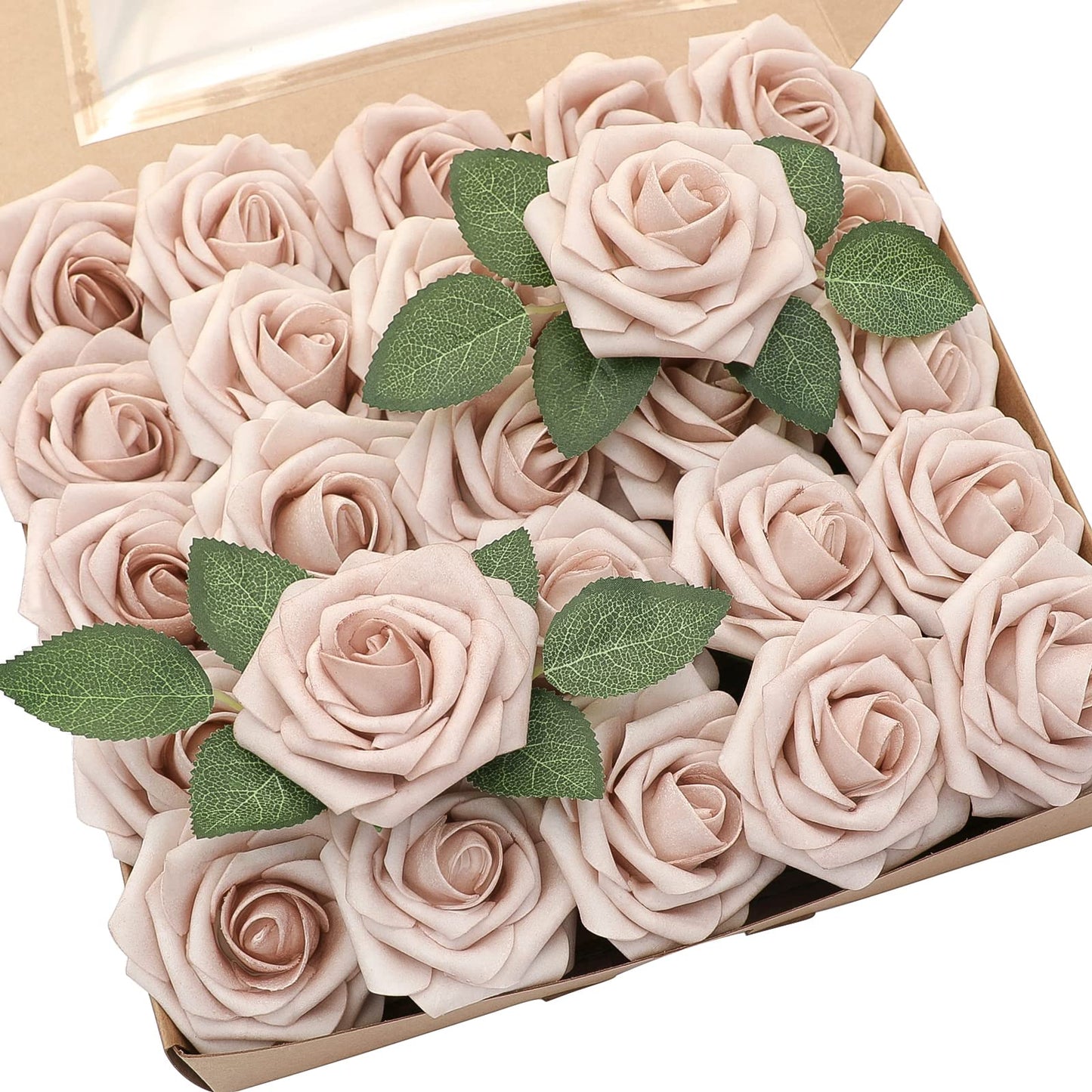 Floroom Artificial Flowers 25pcs Real Looking Ivory Foam Fake Roses with Stems for DIY Wedding Bouquets White Bridal Shower Centerpieces Arrangements Party Tables Decorations