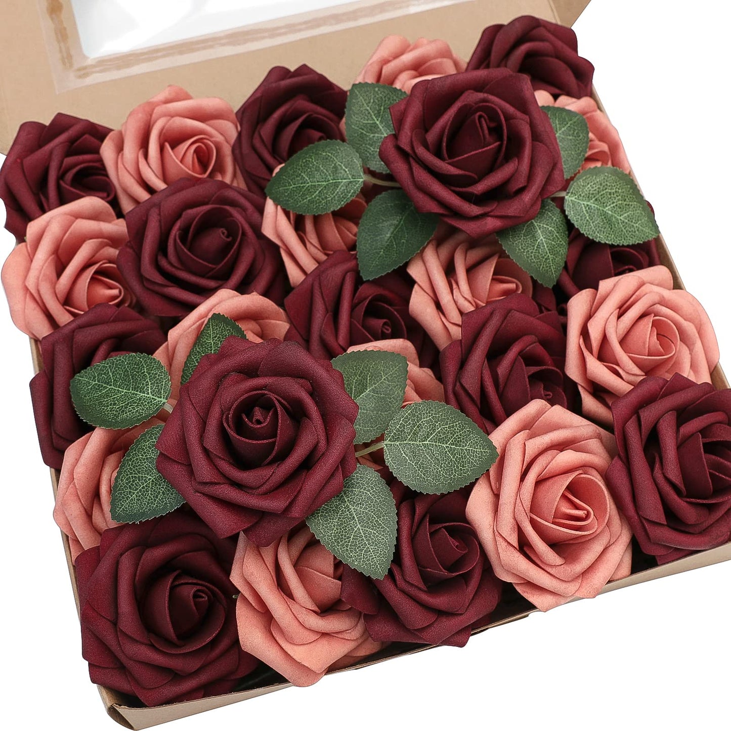 Floroom Artificial Flowers 25pcs Real Looking Ivory Foam Fake Roses with Stems for DIY Wedding Bouquets White Bridal Shower Centerpieces Arrangements Party Tables Decorations