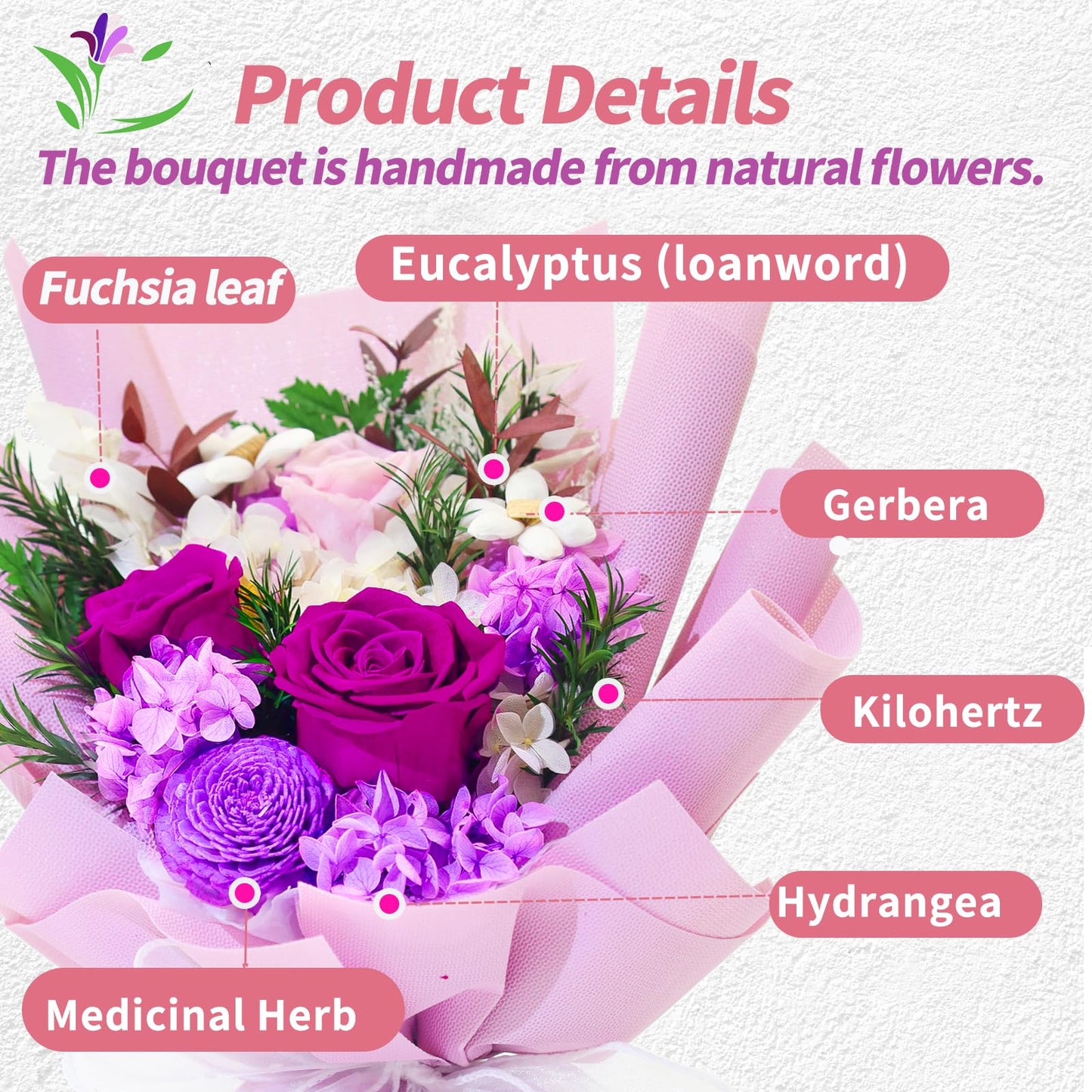 QOEAZY Preserved Flowers Bouquet with Gift Box, Purple Flowers for Delivery Prime, Birthday Flowers for Women Mom Grandma, Flowers Gifts for Valentine's Day, Mother's Day, Anniversary, Christmas