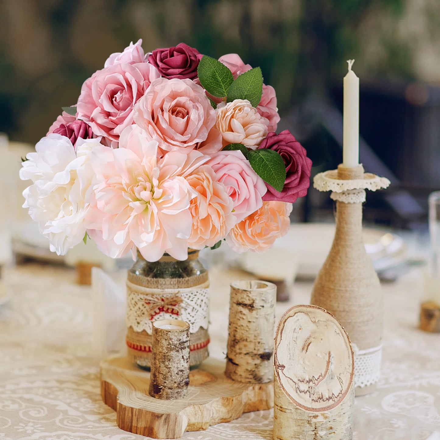 Rose Artificial Flowers Combo Fake Flowers Pink Roses Silk Flowers with Stems for DIY Bridal Wedding Bouquets Centerpieces Arrangements Table Party Baby Shower Home Decor (Champagne Pink)