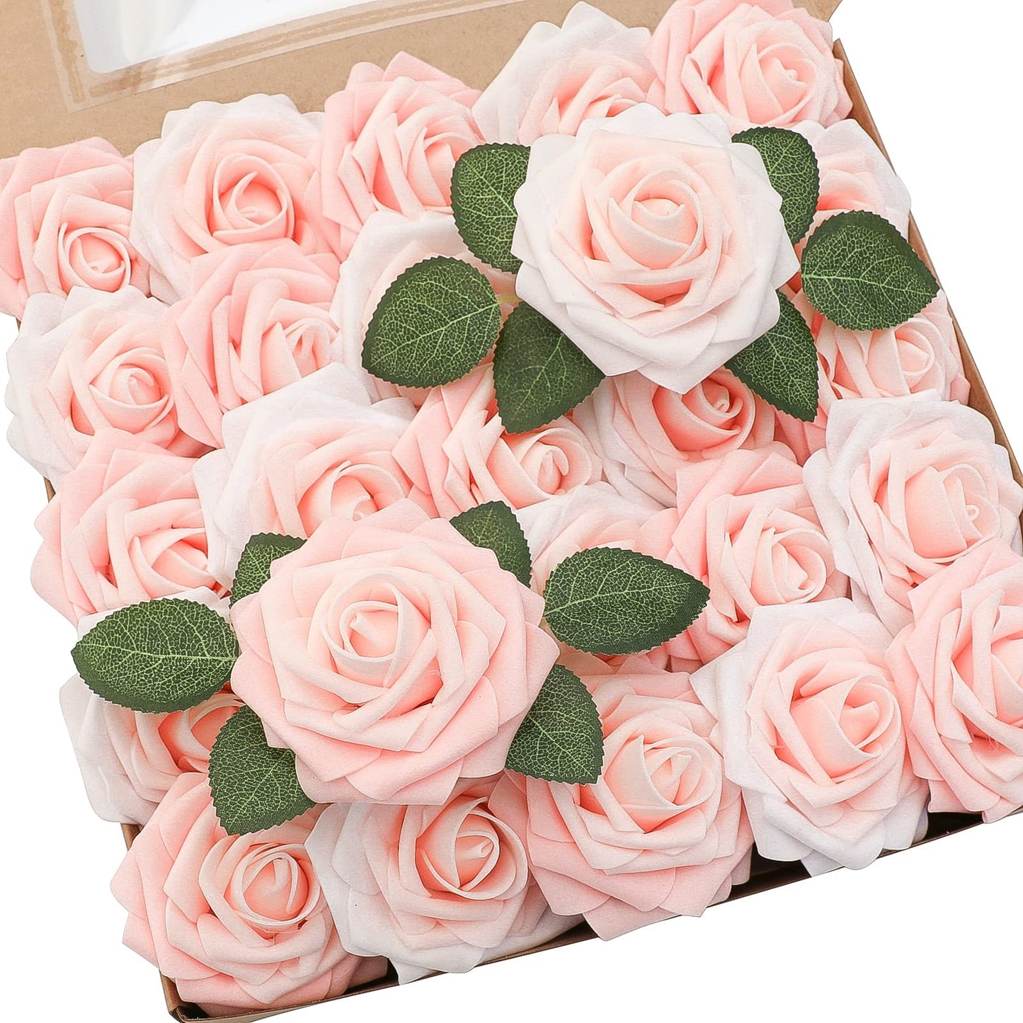 Floroom Artificial Flowers 25pcs Real Looking Ivory Foam Fake Roses with Stems for DIY Wedding Bouquets White Bridal Shower Centerpieces Arrangements Party Tables Decorations