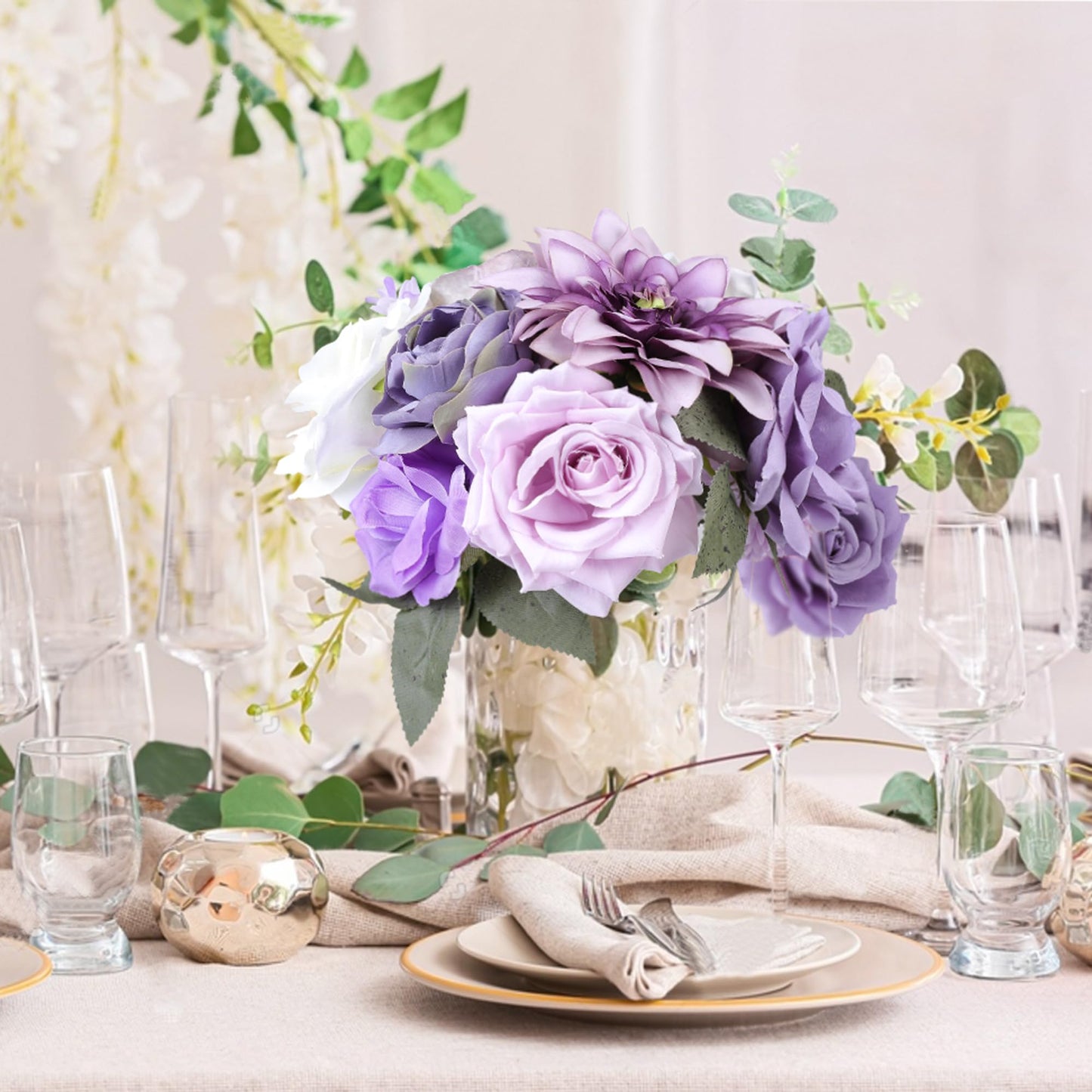 Rose Artificial Flowers Combo Fake Flowers Pink Roses Silk Flowers with Stems for DIY Bridal Wedding Bouquets Centerpieces Arrangements Table Party Baby Shower Home Decor (Champagne Pink)