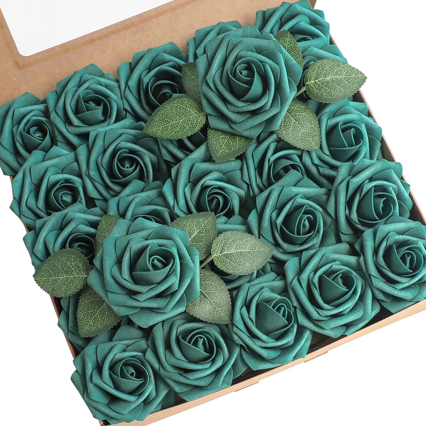 Floroom Artificial Flowers 25pcs Real Looking Ivory Foam Fake Roses with Stems for DIY Wedding Bouquets White Bridal Shower Centerpieces Arrangements Party Tables Decorations