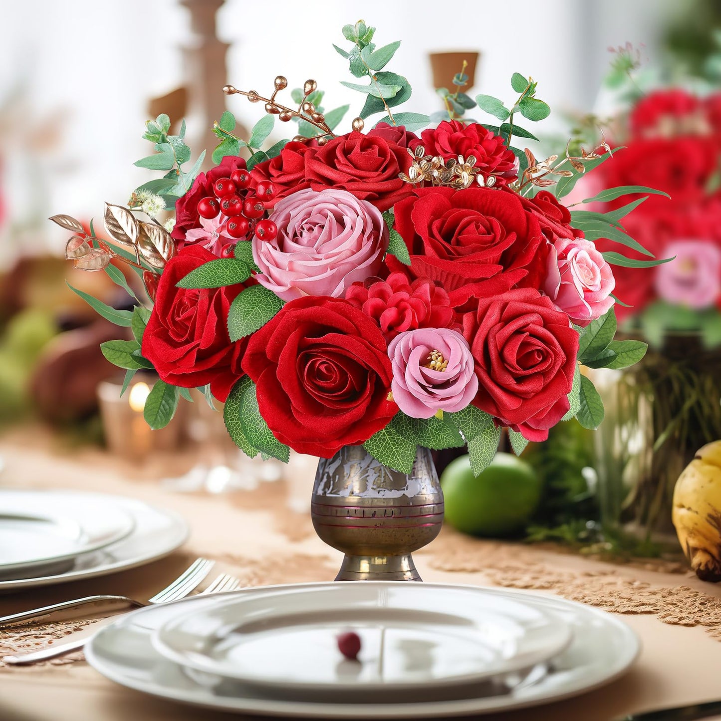 Rose Artificial Flowers Combo Fake Flowers Pink Roses Silk Flowers with Stems for DIY Bridal Wedding Bouquets Centerpieces Arrangements Table Party Baby Shower Home Decor (Champagne Pink)
