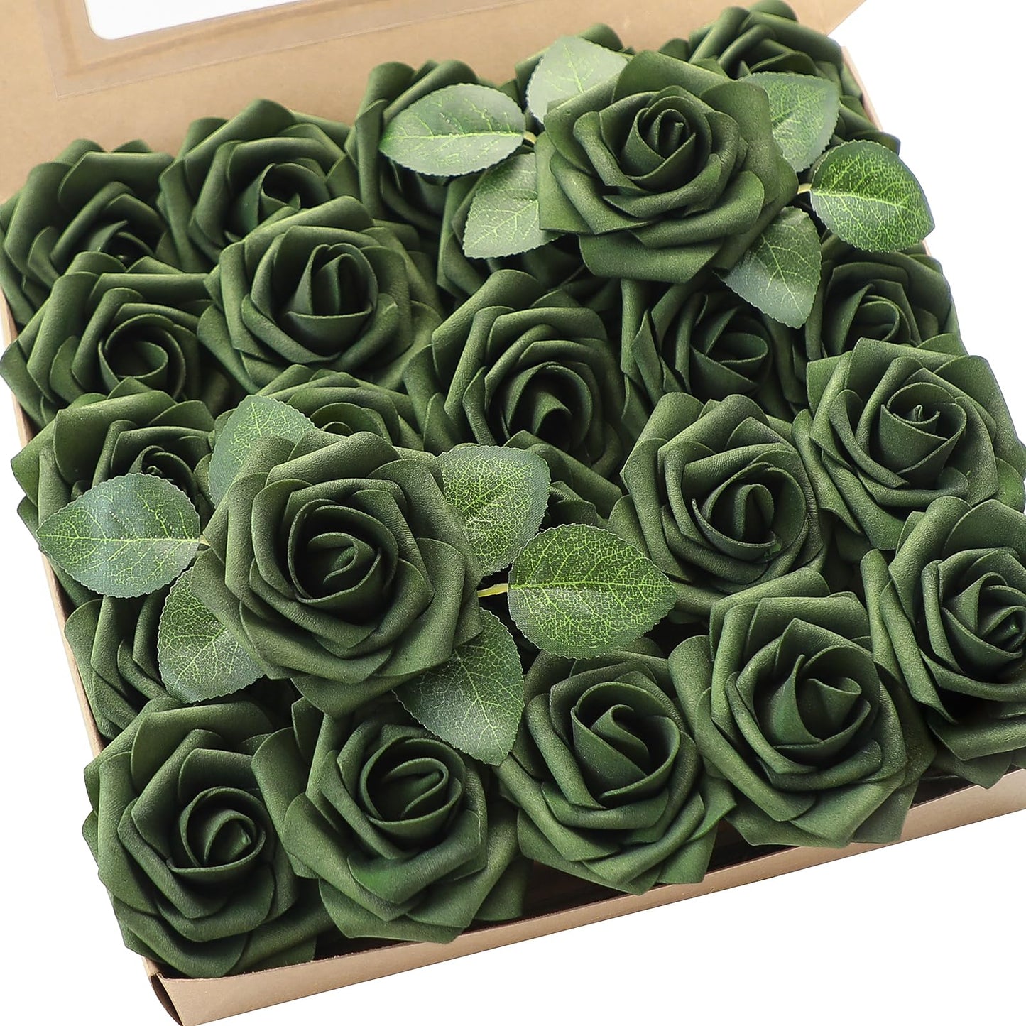 Floroom Artificial Flowers 25pcs Real Looking Ivory Foam Fake Roses with Stems for DIY Wedding Bouquets White Bridal Shower Centerpieces Arrangements Party Tables Decorations