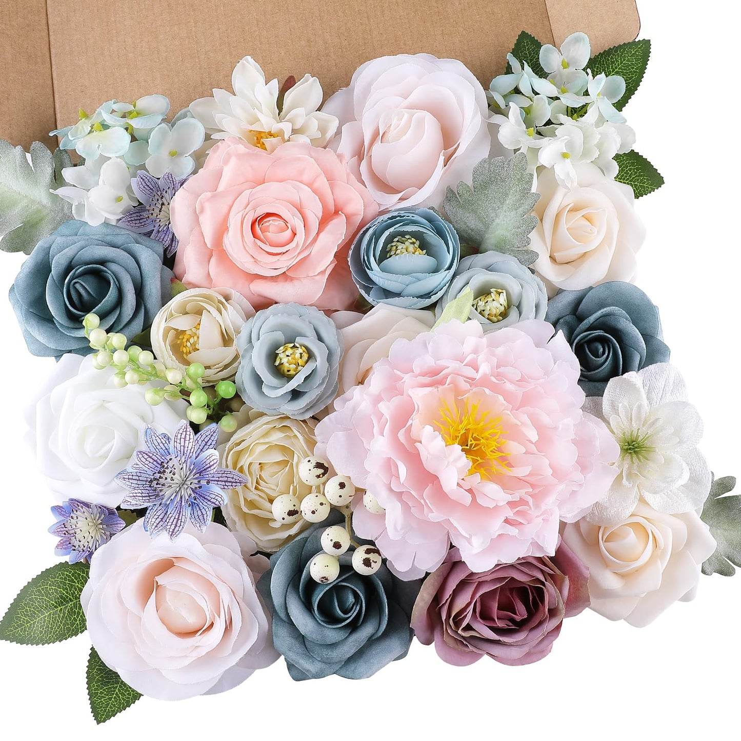 Rose Artificial Flowers Combo Fake Flowers Pink Roses Silk Flowers with Stems for DIY Bridal Wedding Bouquets Centerpieces Arrangements Table Party Baby Shower Home Decor (Champagne Pink)