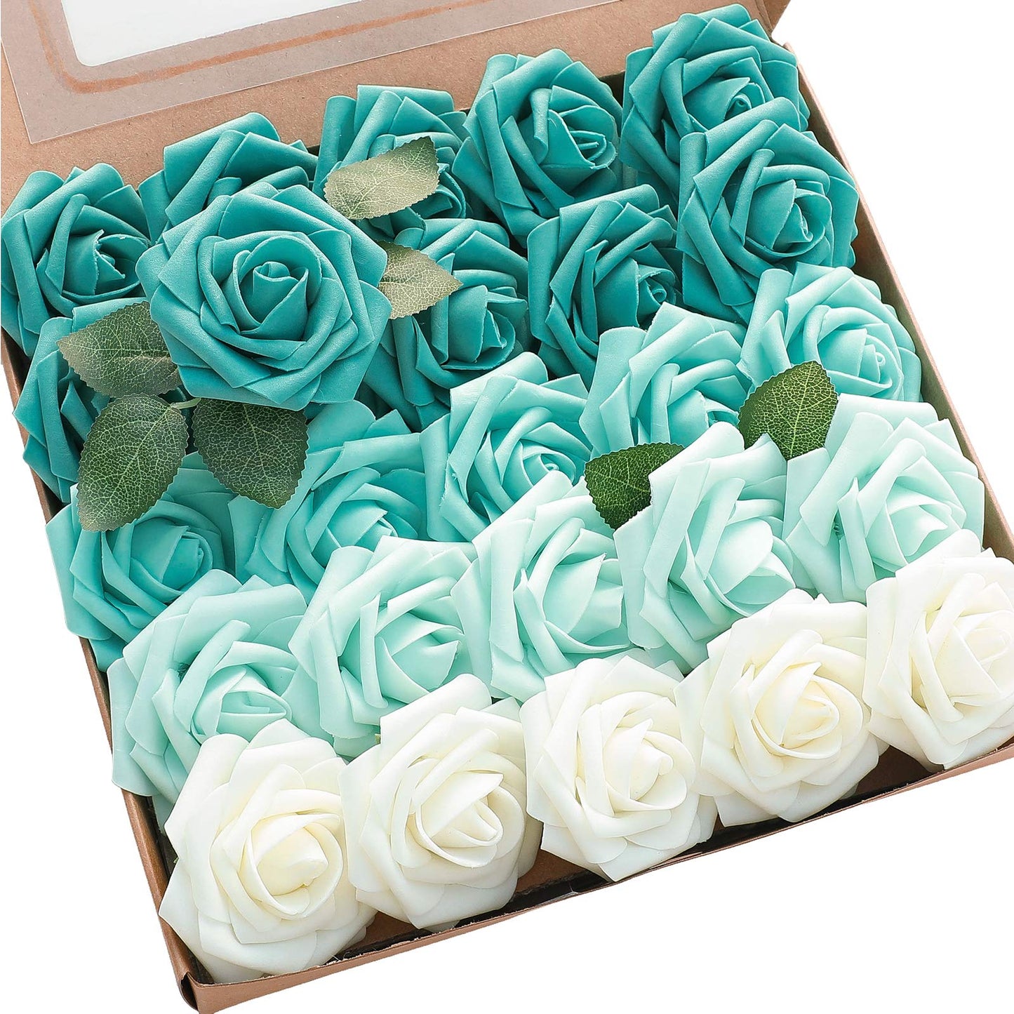Floroom Artificial Flowers 25pcs Real Looking Ivory Foam Fake Roses with Stems for DIY Wedding Bouquets White Bridal Shower Centerpieces Arrangements Party Tables Decorations