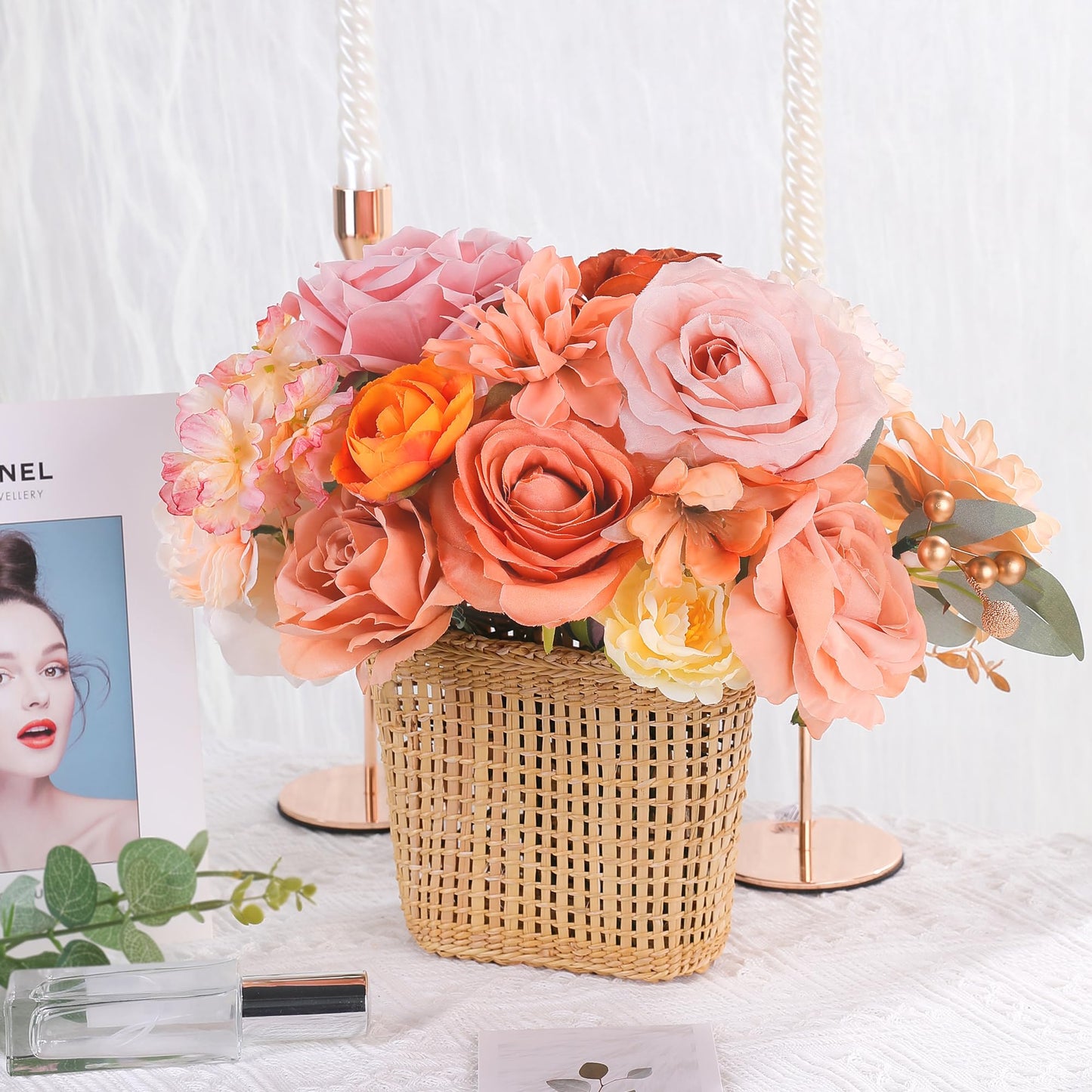 Rose Artificial Flowers Combo Fake Flowers Pink Roses Silk Flowers with Stems for DIY Bridal Wedding Bouquets Centerpieces Arrangements Table Party Baby Shower Home Decor (Champagne Pink)