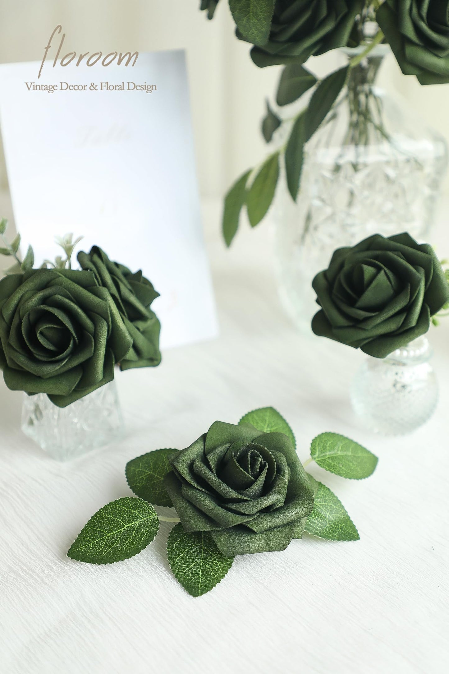 Floroom Artificial Flowers 25pcs Real Looking Ivory Foam Fake Roses with Stems for DIY Wedding Bouquets White Bridal Shower Centerpieces Arrangements Party Tables Decorations