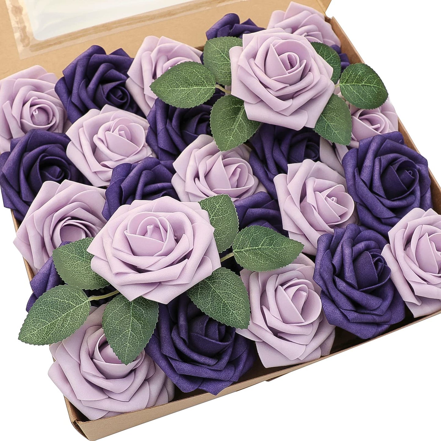 Floroom Artificial Flowers 25pcs Real Looking Ivory Foam Fake Roses with Stems for DIY Wedding Bouquets White Bridal Shower Centerpieces Arrangements Party Tables Decorations