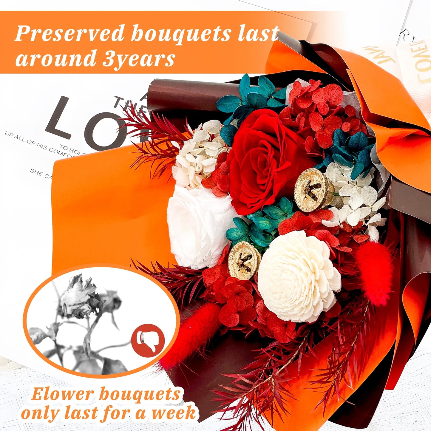 QOEAZY Preserved Flowers Bouquet with Gift Box, Purple Flowers for Delivery Prime, Birthday Flowers for Women Mom Grandma, Flowers Gifts for Valentine's Day, Mother's Day, Anniversary, Christmas