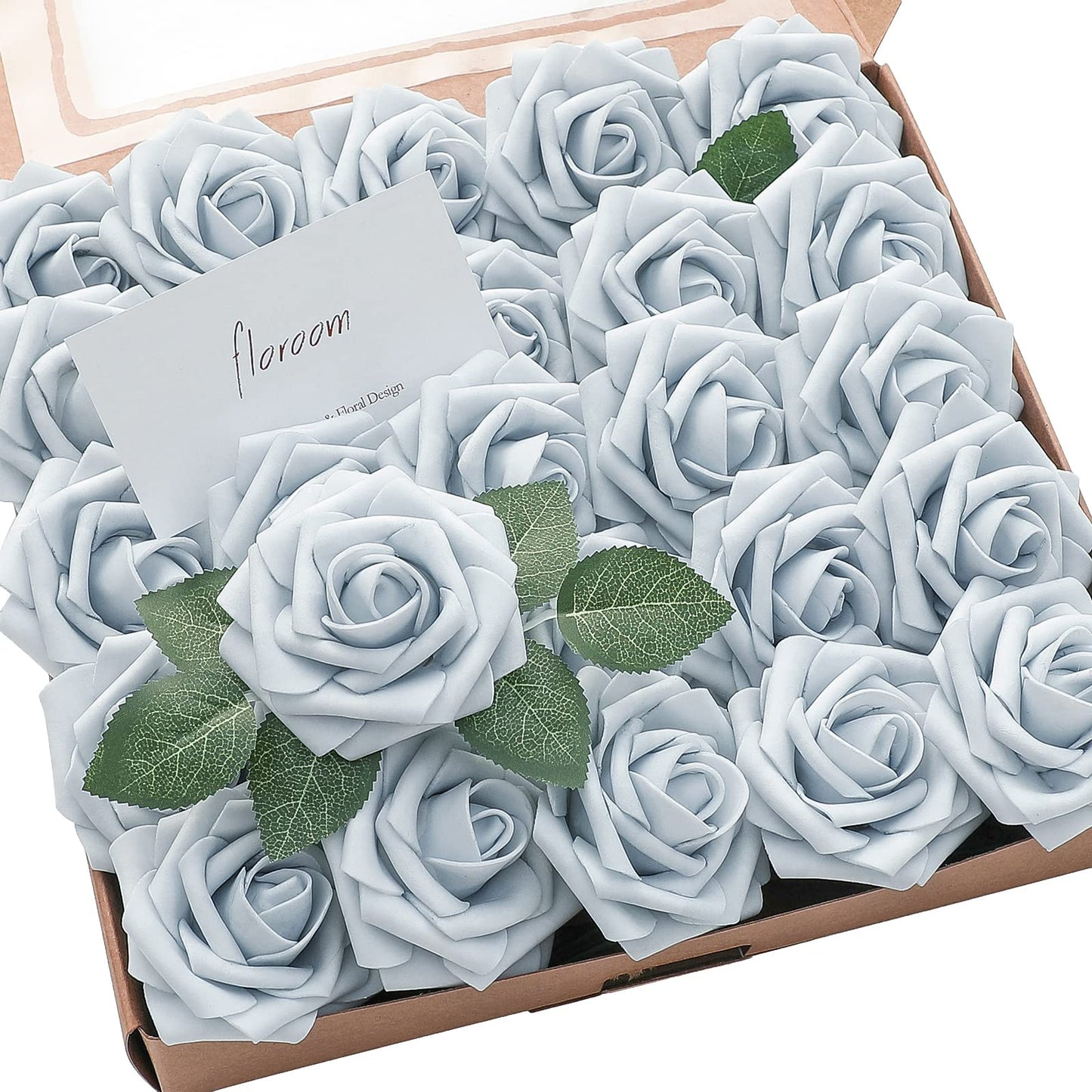Floroom Artificial Flowers 25pcs Real Looking Ivory Foam Fake Roses with Stems for DIY Wedding Bouquets White Bridal Shower Centerpieces Arrangements Party Tables Decorations