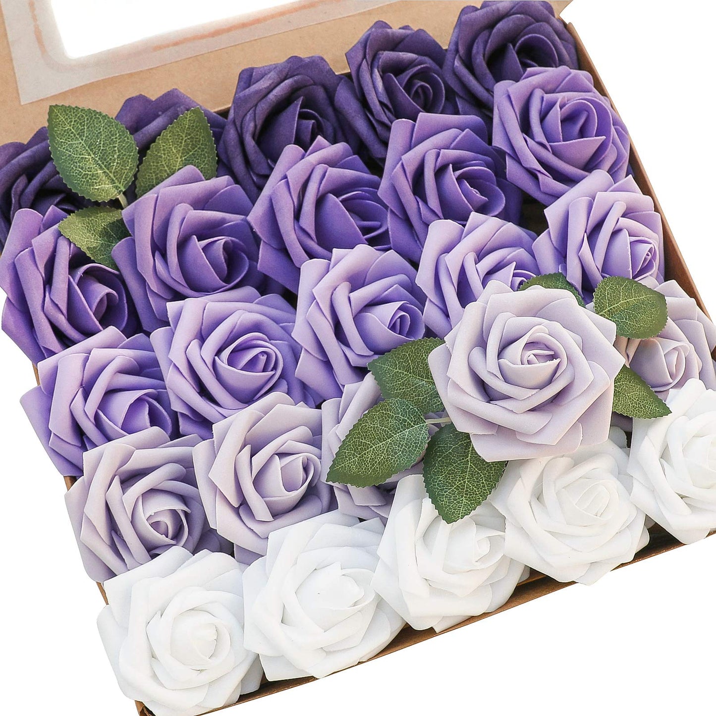 Floroom Artificial Flowers 25pcs Real Looking Ivory Foam Fake Roses with Stems for DIY Wedding Bouquets White Bridal Shower Centerpieces Arrangements Party Tables Decorations