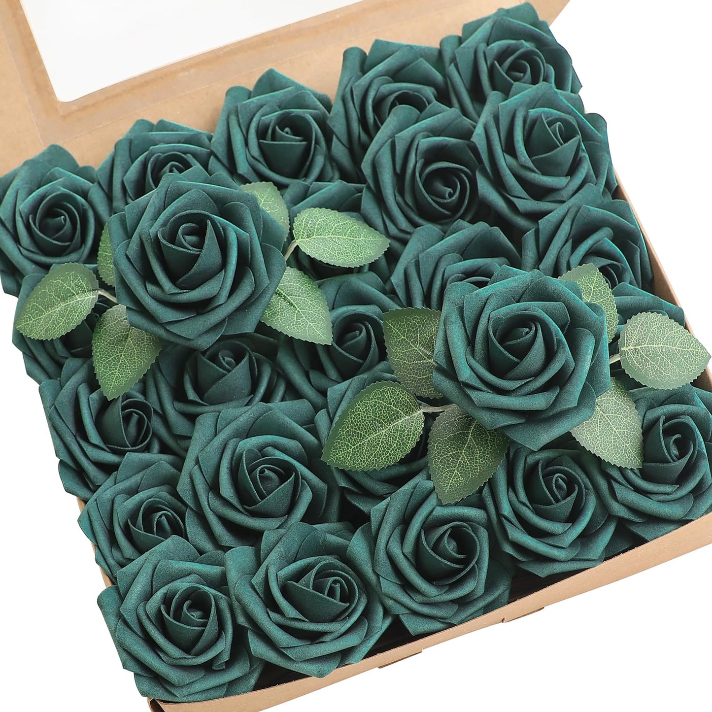 Floroom Artificial Flowers 25pcs Real Looking Ivory Foam Fake Roses with Stems for DIY Wedding Bouquets White Bridal Shower Centerpieces Arrangements Party Tables Decorations