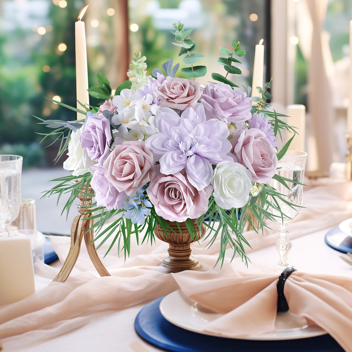 Rose Artificial Flowers Combo Fake Flowers Pink Roses Silk Flowers with Stems for DIY Bridal Wedding Bouquets Centerpieces Arrangements Table Party Baby Shower Home Decor (Champagne Pink)