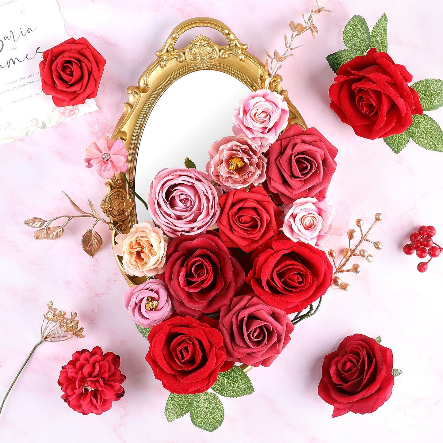 Rose Artificial Flowers Combo Fake Flowers Pink Roses Silk Flowers with Stems for DIY Bridal Wedding Bouquets Centerpieces Arrangements Table Party Baby Shower Home Decor (Champagne Pink)
