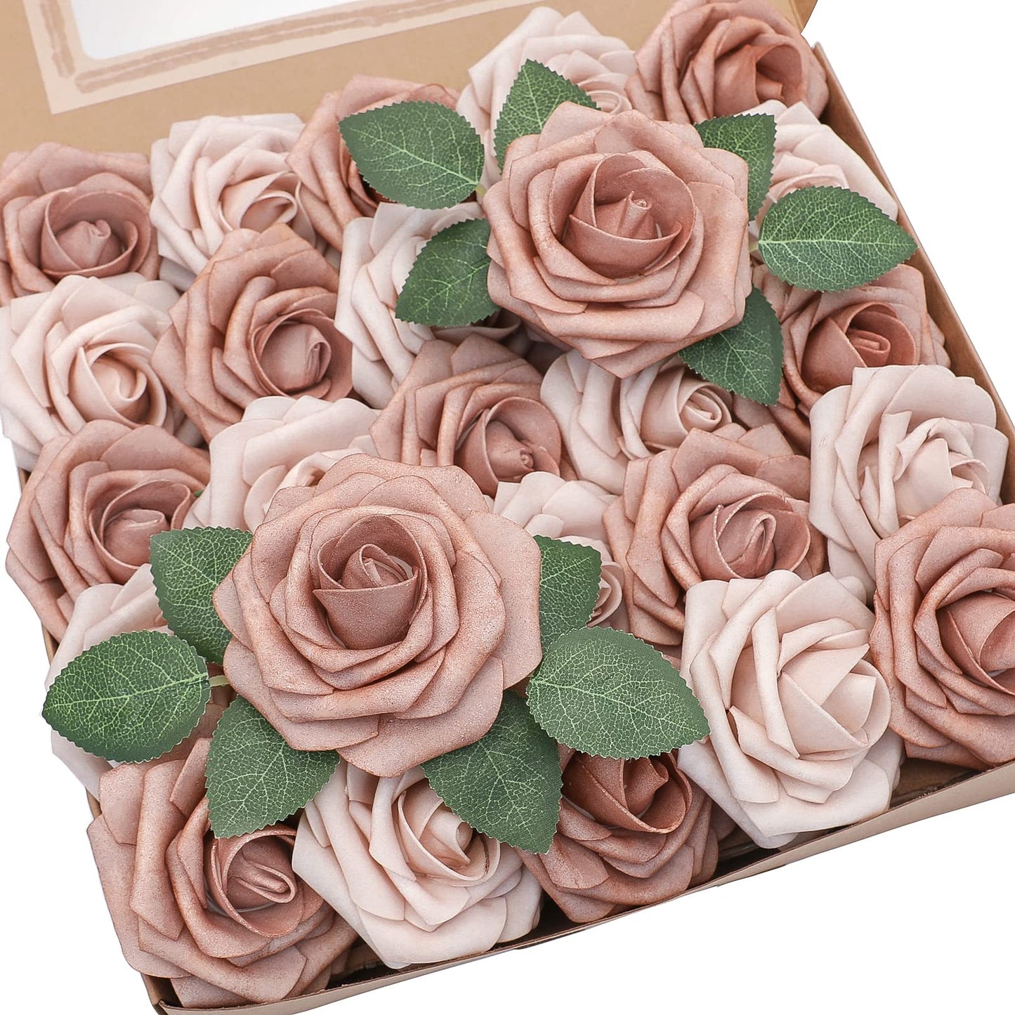 Floroom Artificial Flowers 25pcs Real Looking Ivory Foam Fake Roses with Stems for DIY Wedding Bouquets White Bridal Shower Centerpieces Arrangements Party Tables Decorations