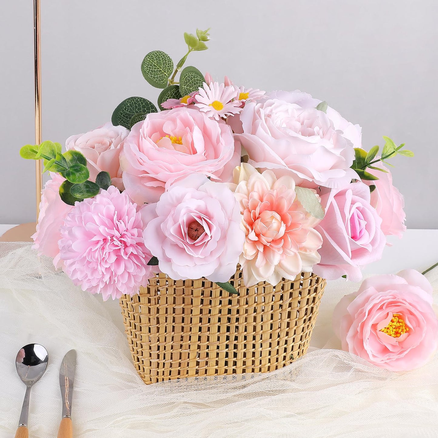 Rose Artificial Flowers Combo Fake Flowers Pink Roses Silk Flowers with Stems for DIY Bridal Wedding Bouquets Centerpieces Arrangements Table Party Baby Shower Home Decor (Champagne Pink)