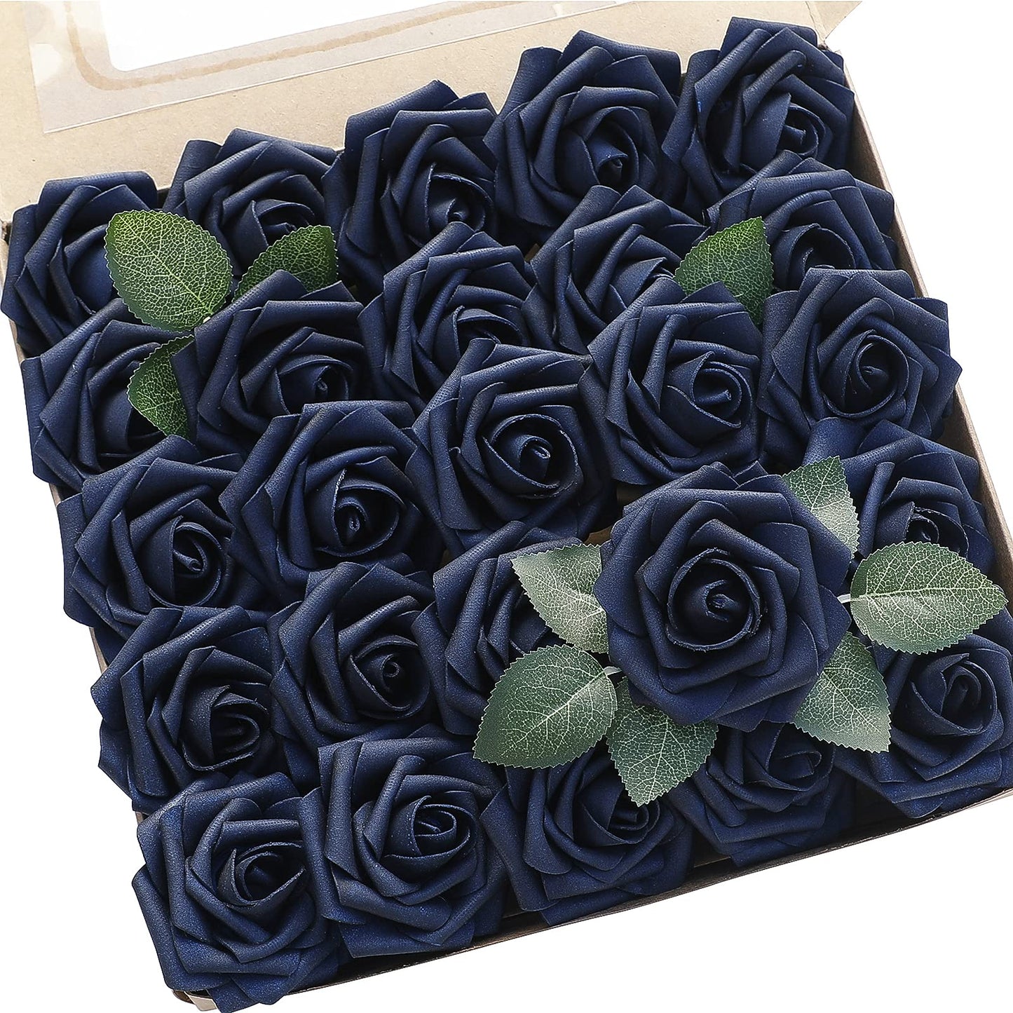 Floroom Artificial Flowers 25pcs Real Looking Ivory Foam Fake Roses with Stems for DIY Wedding Bouquets White Bridal Shower Centerpieces Arrangements Party Tables Decorations