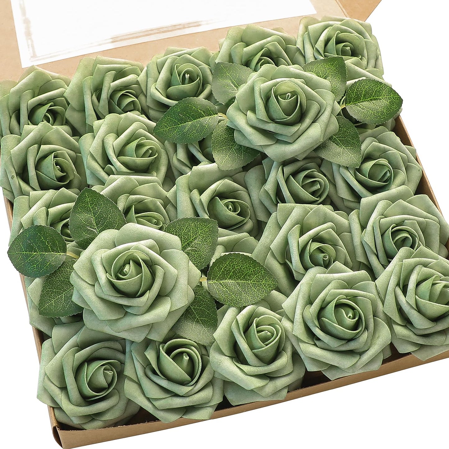 Floroom Artificial Flowers 25pcs Real Looking Ivory Foam Fake Roses with Stems for DIY Wedding Bouquets White Bridal Shower Centerpieces Arrangements Party Tables Decorations