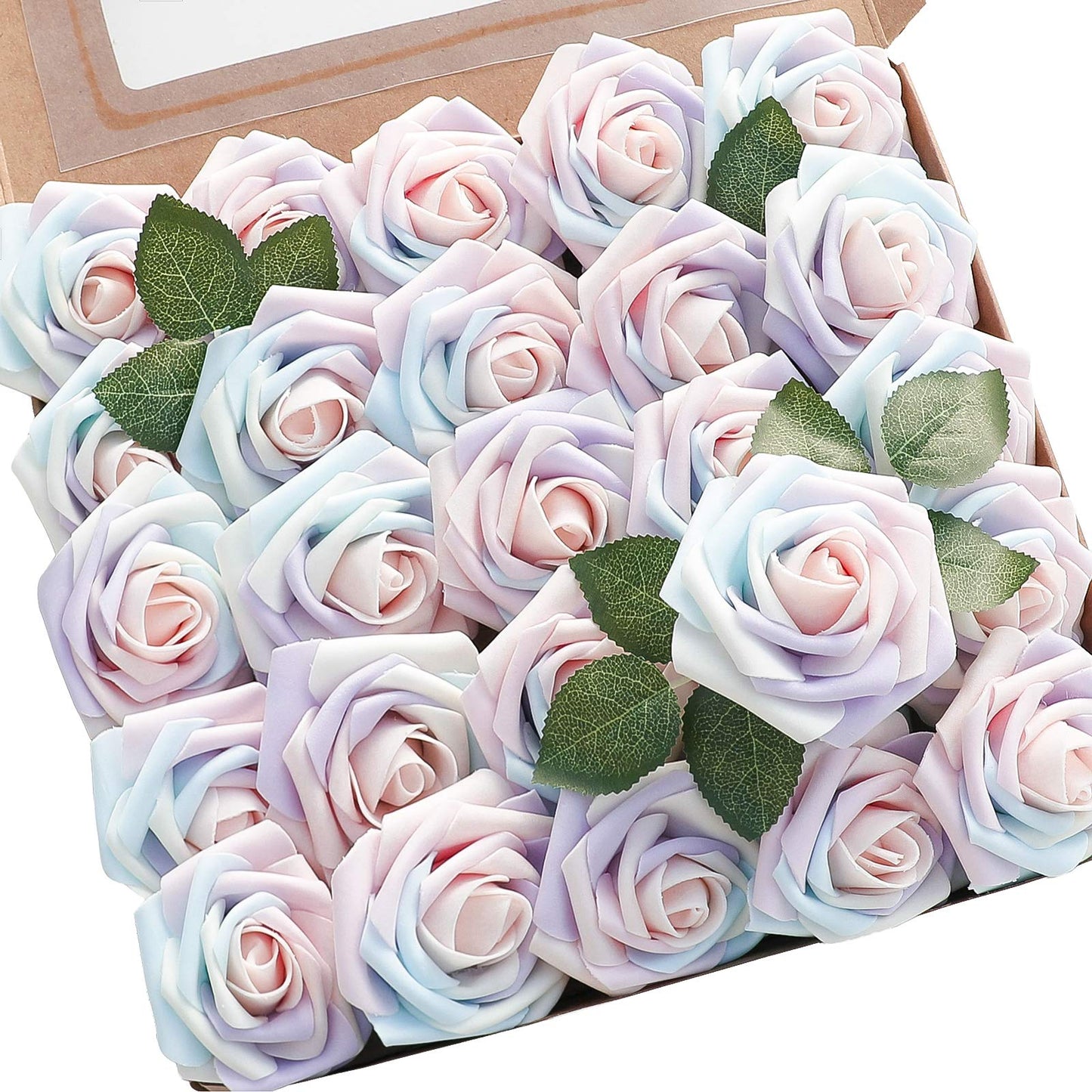 Floroom Artificial Flowers 25pcs Real Looking Ivory Foam Fake Roses with Stems for DIY Wedding Bouquets White Bridal Shower Centerpieces Arrangements Party Tables Decorations