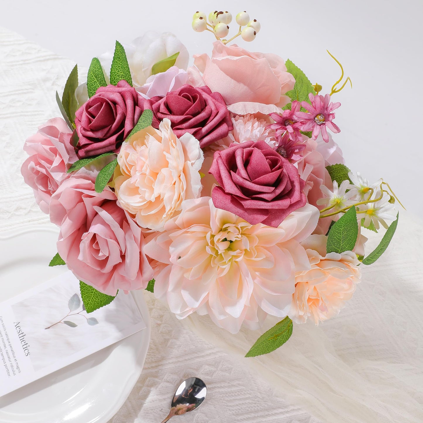 Rose Artificial Flowers Combo Fake Flowers Pink Roses Silk Flowers with Stems for DIY Bridal Wedding Bouquets Centerpieces Arrangements Table Party Baby Shower Home Decor (Champagne Pink)