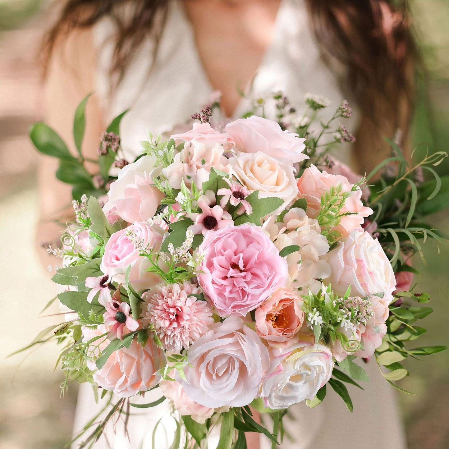Rose Artificial Flowers Combo Fake Flowers Pink Roses Silk Flowers with Stems for DIY Bridal Wedding Bouquets Centerpieces Arrangements Table Party Baby Shower Home Decor (Champagne Pink)