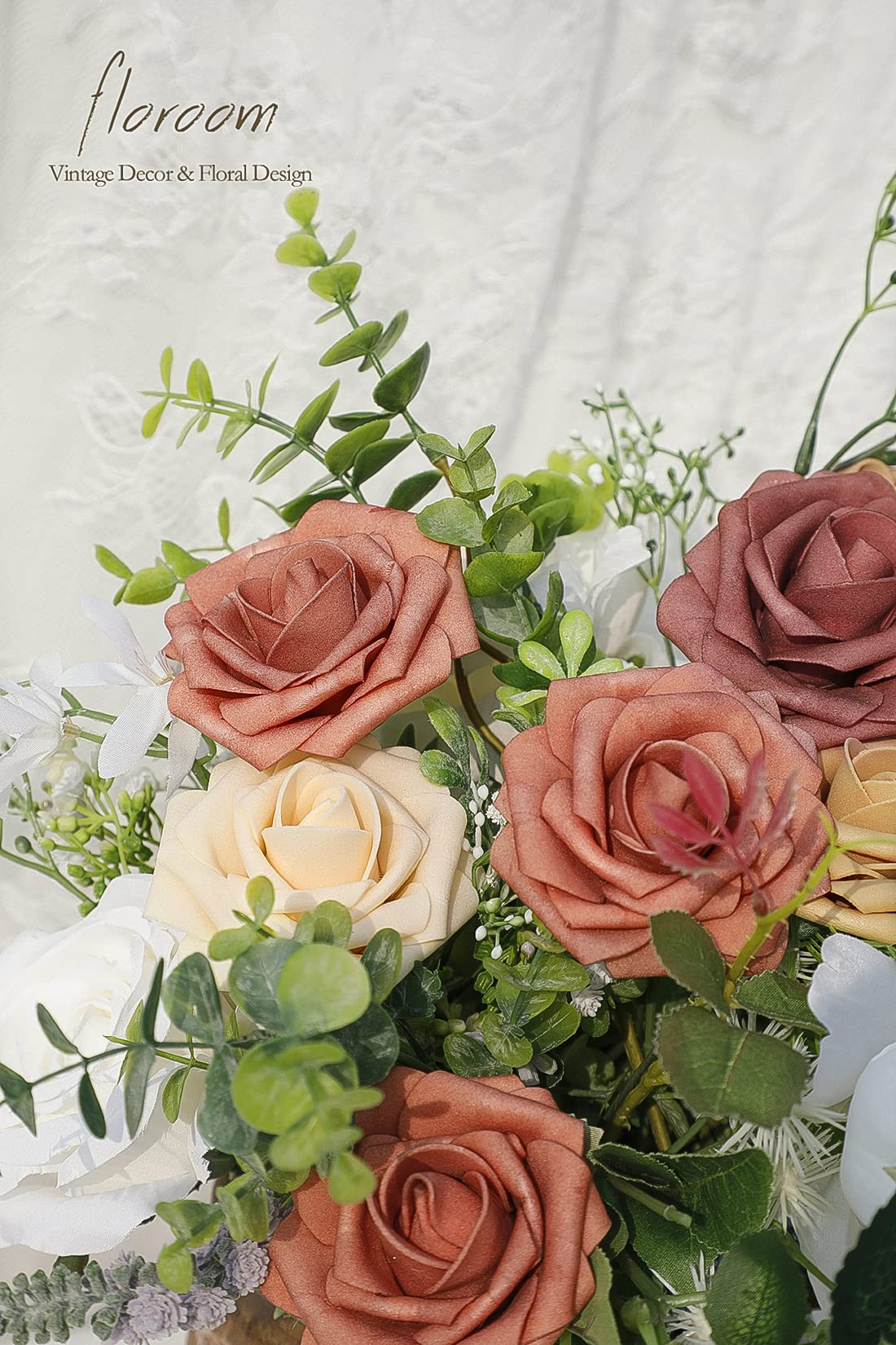 Floroom Artificial Flowers 25pcs Real Looking Ivory Foam Fake Roses with Stems for DIY Wedding Bouquets White Bridal Shower Centerpieces Arrangements Party Tables Decorations