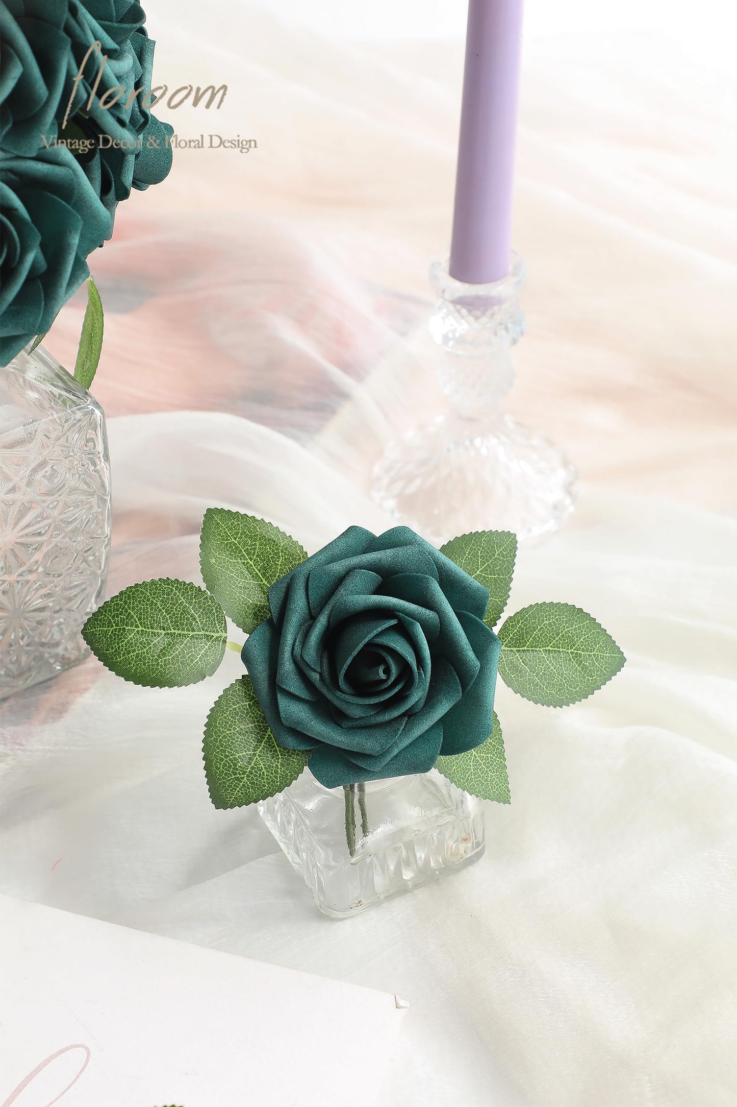 Floroom Artificial Flowers 25pcs Real Looking Ivory Foam Fake Roses with Stems for DIY Wedding Bouquets White Bridal Shower Centerpieces Arrangements Party Tables Decorations