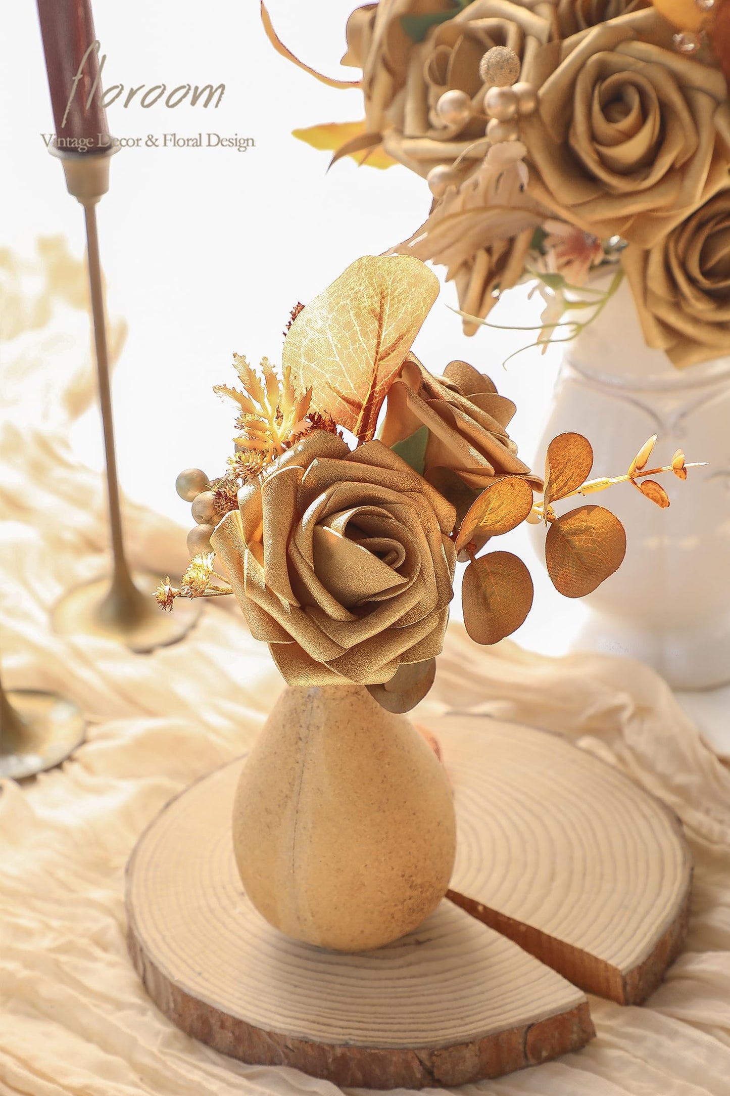 Floroom Artificial Flowers 25pcs Real Looking Ivory Foam Fake Roses with Stems for DIY Wedding Bouquets White Bridal Shower Centerpieces Arrangements Party Tables Decorations