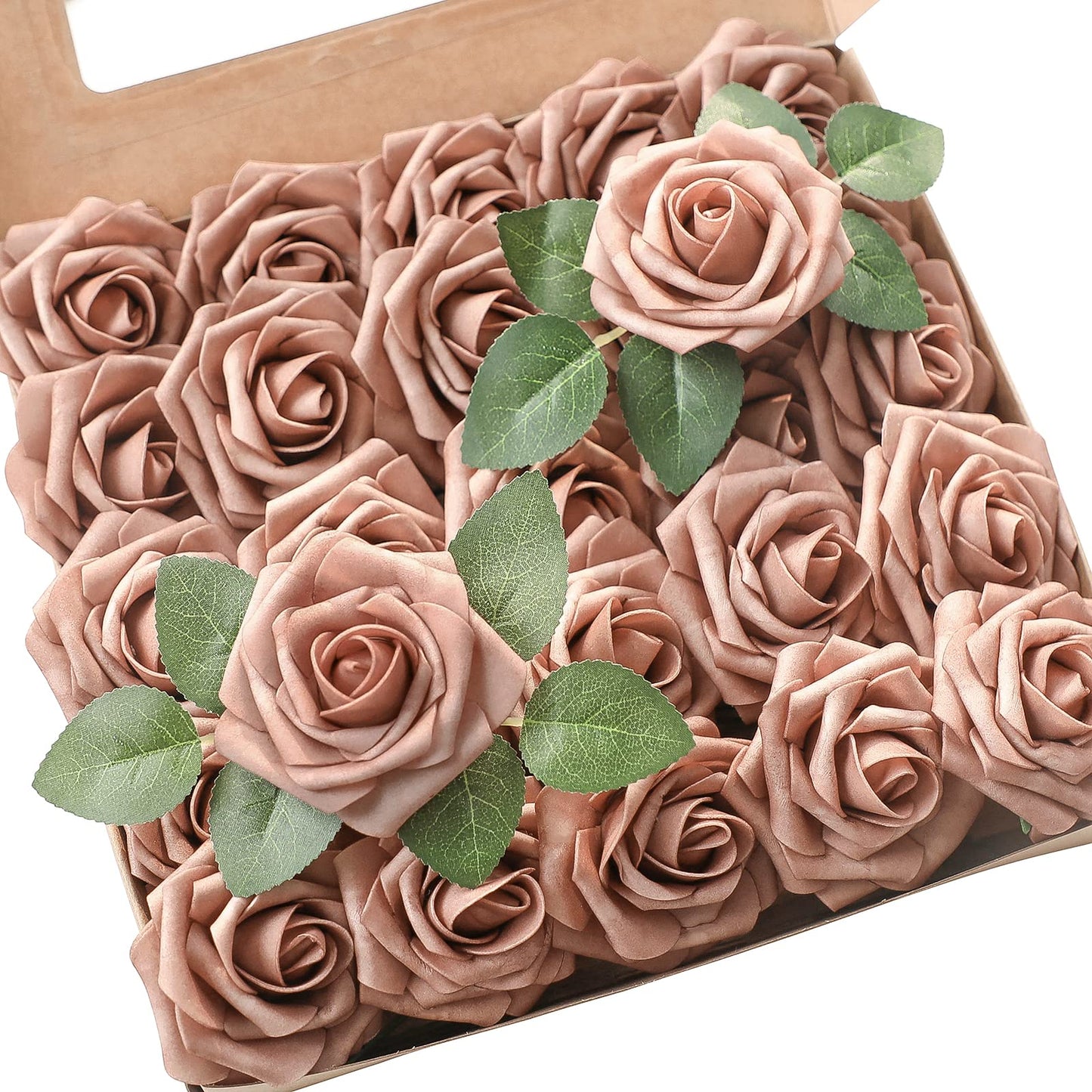 Floroom Artificial Flowers 25pcs Real Looking Ivory Foam Fake Roses with Stems for DIY Wedding Bouquets White Bridal Shower Centerpieces Arrangements Party Tables Decorations