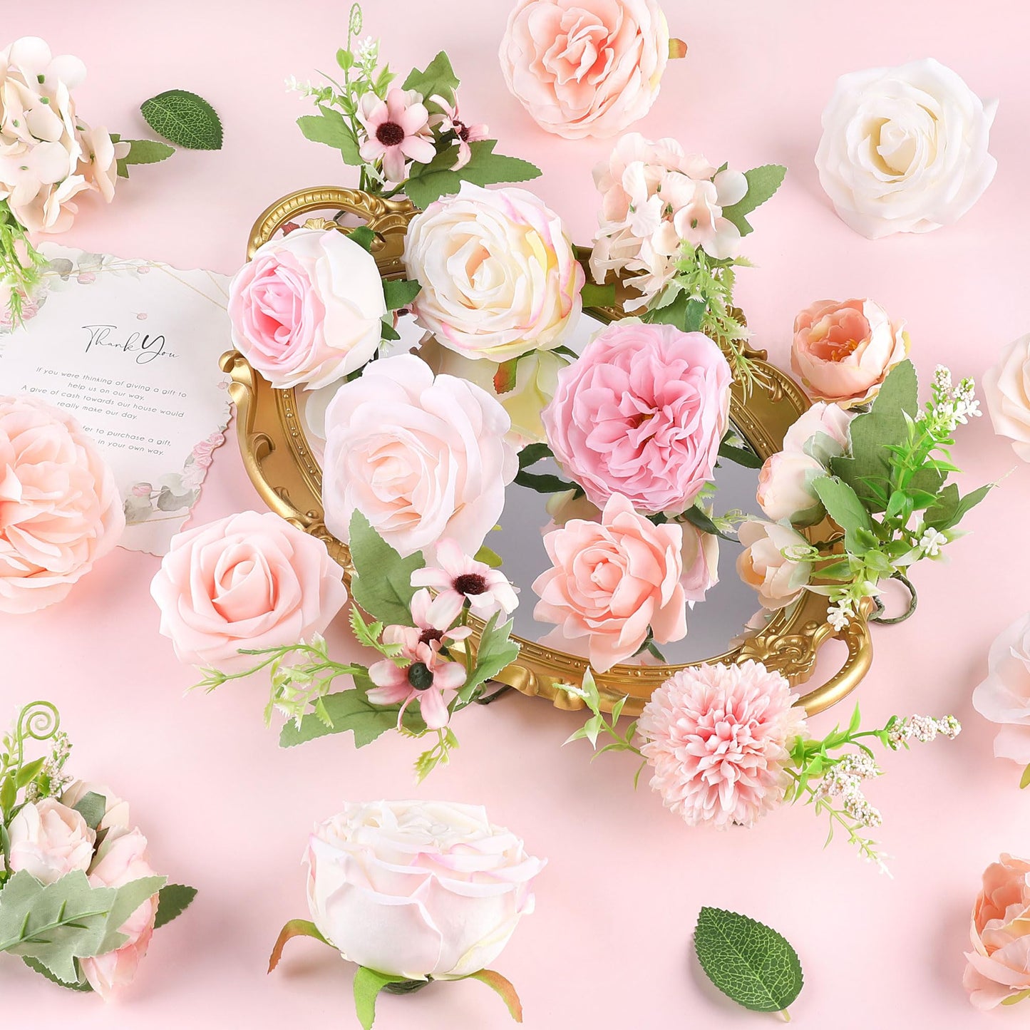 Rose Artificial Flowers Combo Fake Flowers Pink Roses Silk Flowers with Stems for DIY Bridal Wedding Bouquets Centerpieces Arrangements Table Party Baby Shower Home Decor (Champagne Pink)