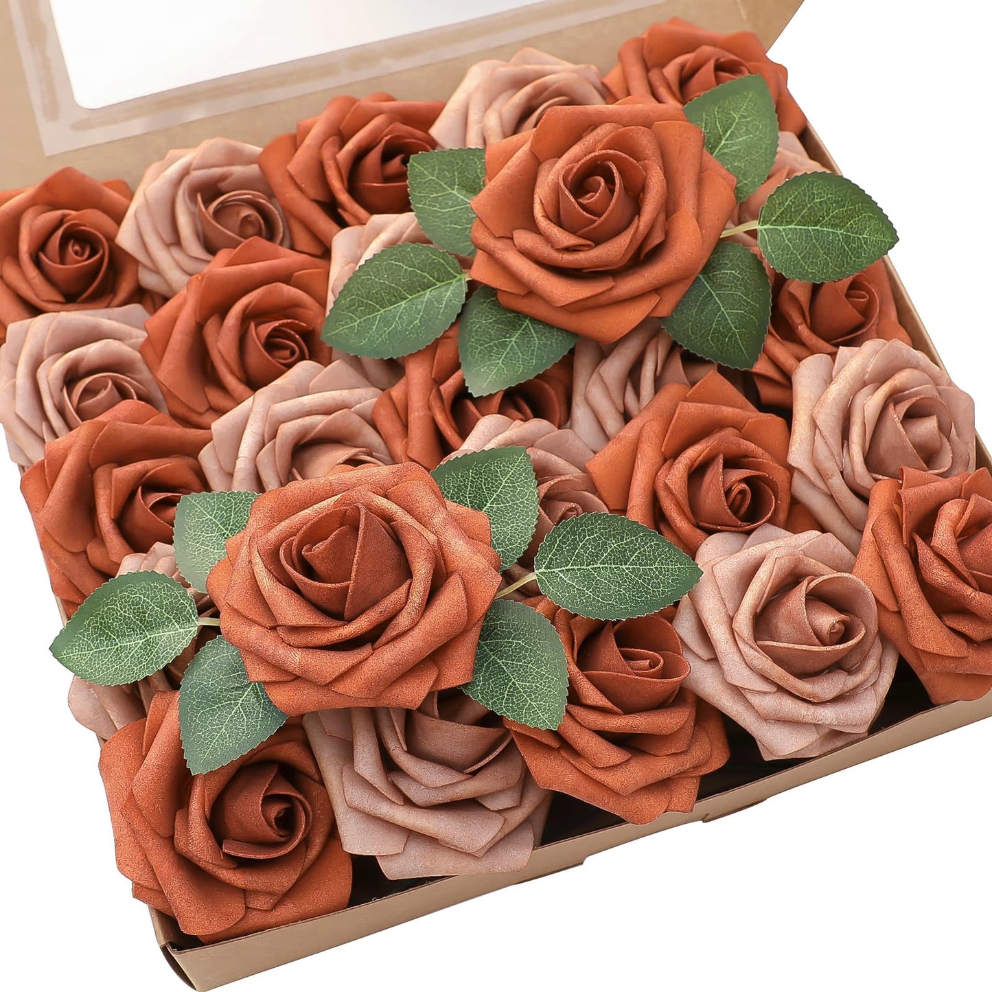 Floroom Artificial Flowers 25pcs Real Looking Ivory Foam Fake Roses with Stems for DIY Wedding Bouquets White Bridal Shower Centerpieces Arrangements Party Tables Decorations