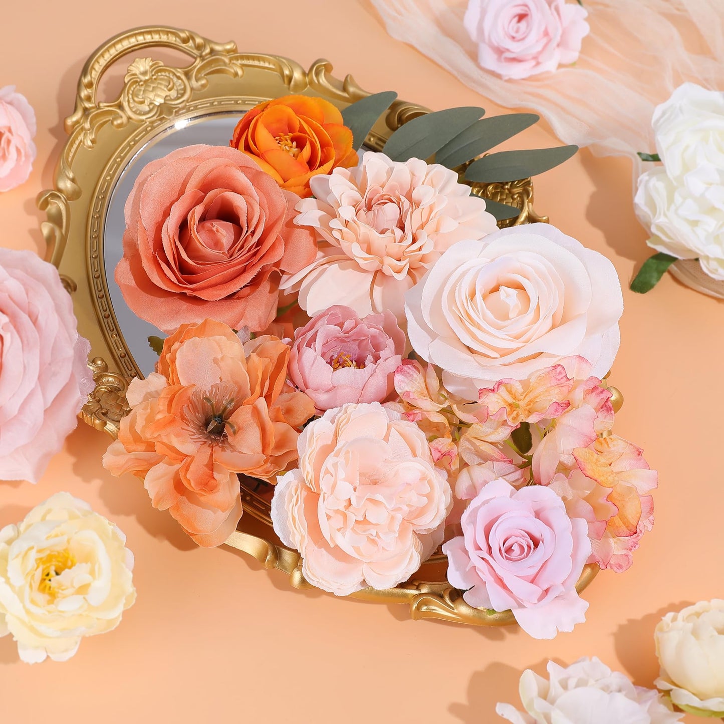 Rose Artificial Flowers Combo Fake Flowers Pink Roses Silk Flowers with Stems for DIY Bridal Wedding Bouquets Centerpieces Arrangements Table Party Baby Shower Home Decor (Champagne Pink)