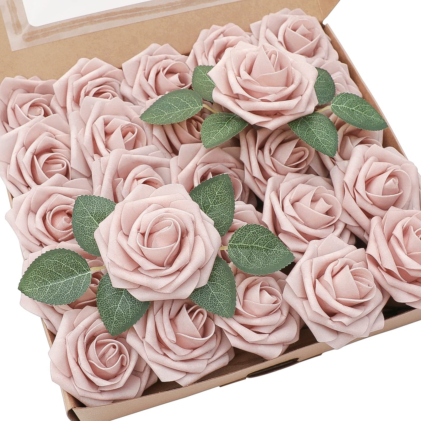 Floroom Artificial Flowers 25pcs Real Looking Ivory Foam Fake Roses with Stems for DIY Wedding Bouquets White Bridal Shower Centerpieces Arrangements Party Tables Decorations