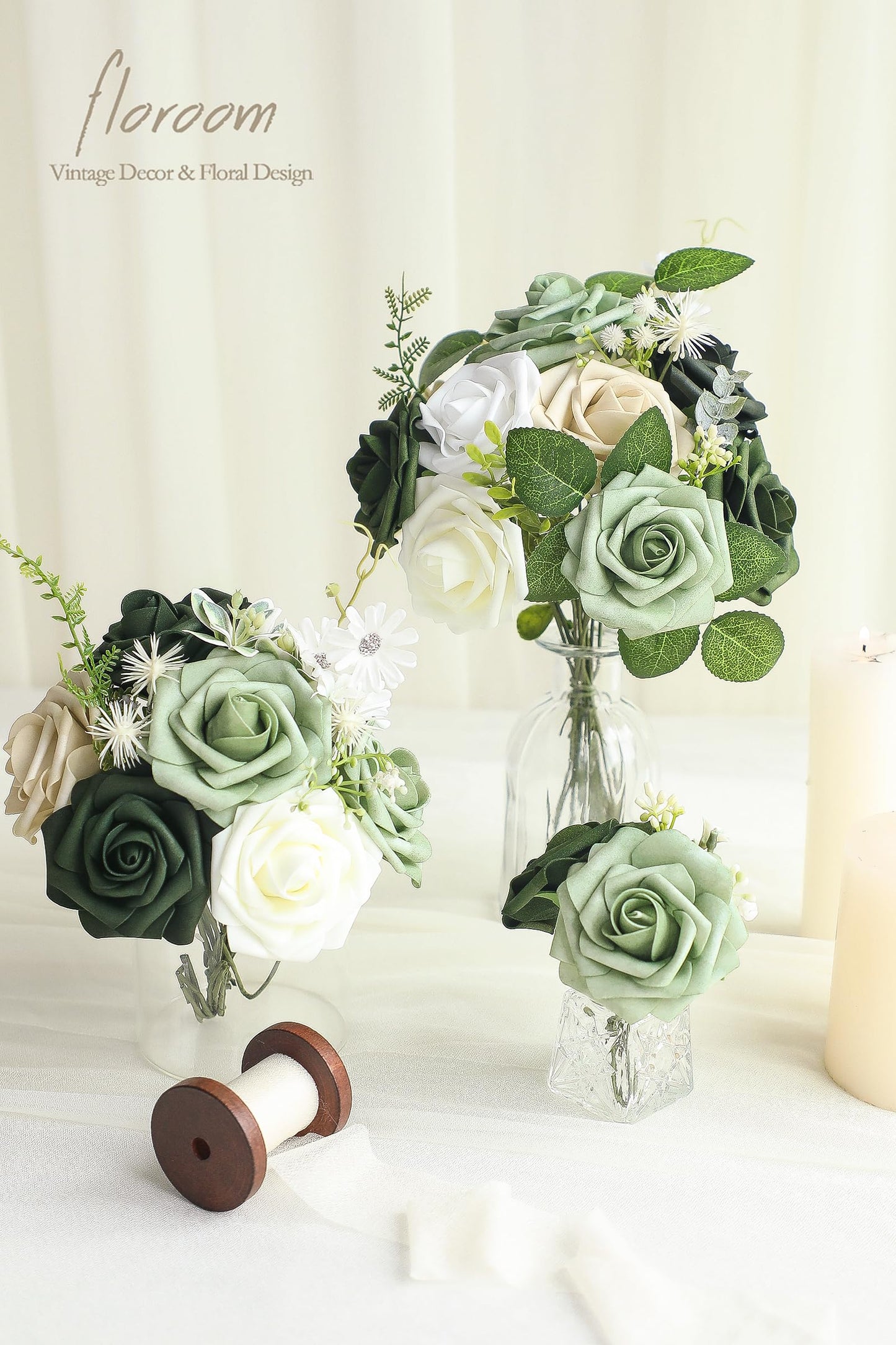 Floroom Artificial Flowers 25pcs Real Looking Ivory Foam Fake Roses with Stems for DIY Wedding Bouquets White Bridal Shower Centerpieces Arrangements Party Tables Decorations