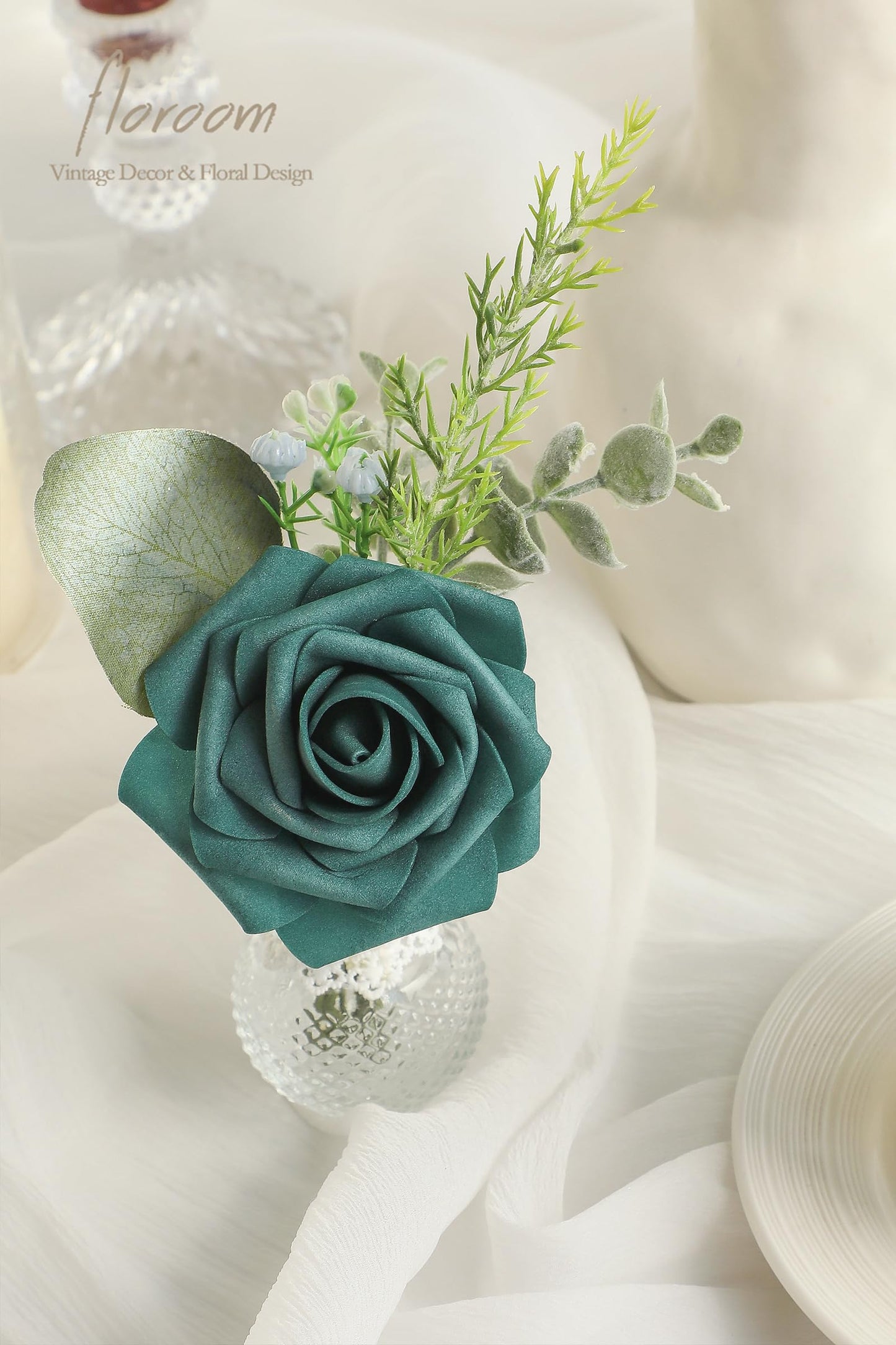 Floroom Artificial Flowers 25pcs Real Looking Ivory Foam Fake Roses with Stems for DIY Wedding Bouquets White Bridal Shower Centerpieces Arrangements Party Tables Decorations