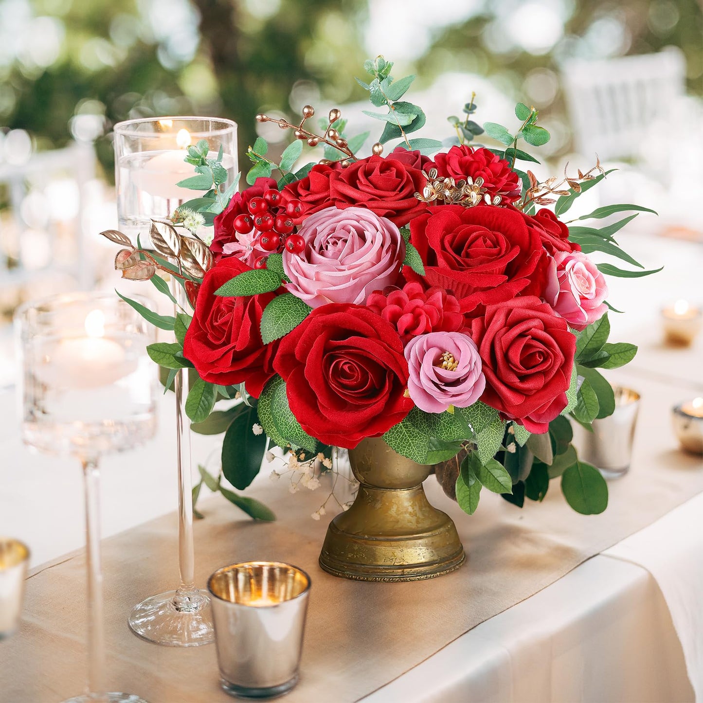 Rose Artificial Flowers Combo Fake Flowers Pink Roses Silk Flowers with Stems for DIY Bridal Wedding Bouquets Centerpieces Arrangements Table Party Baby Shower Home Decor (Champagne Pink)