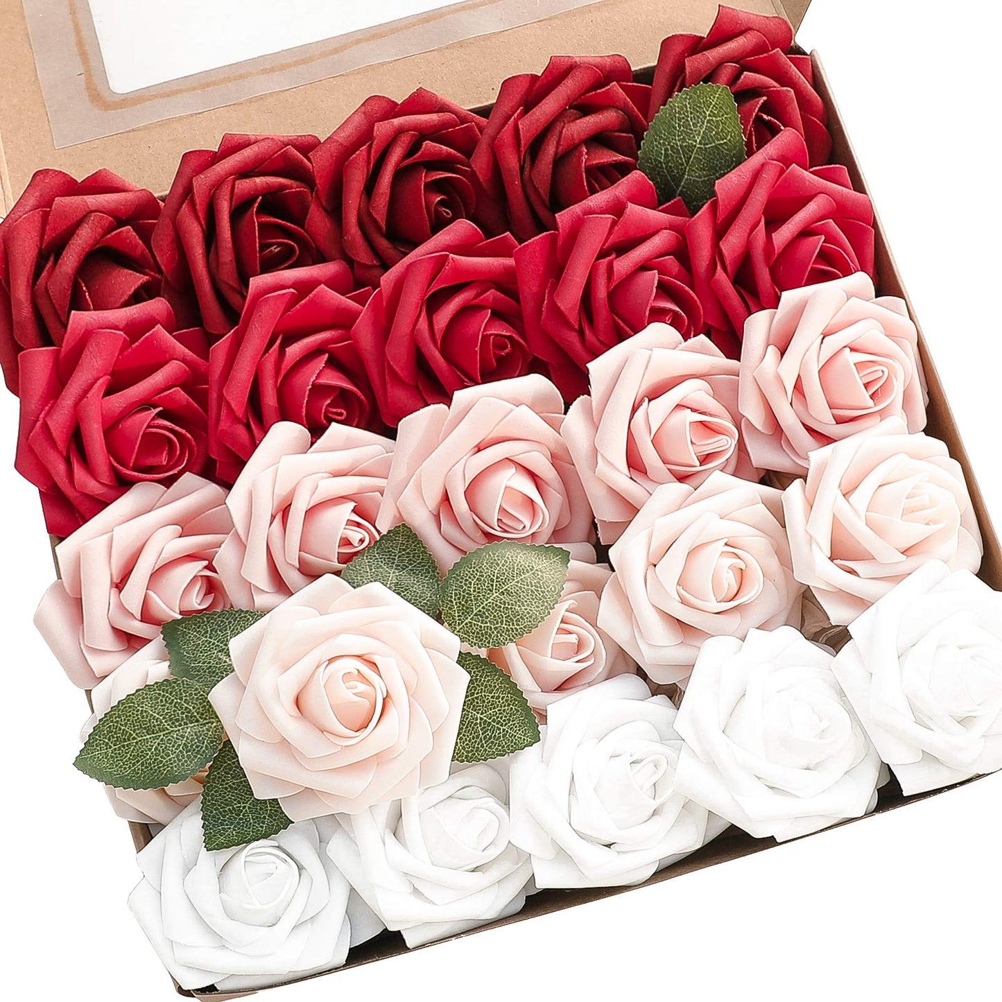 Floroom Artificial Flowers 25pcs Real Looking Ivory Foam Fake Roses with Stems for DIY Wedding Bouquets White Bridal Shower Centerpieces Arrangements Party Tables Decorations