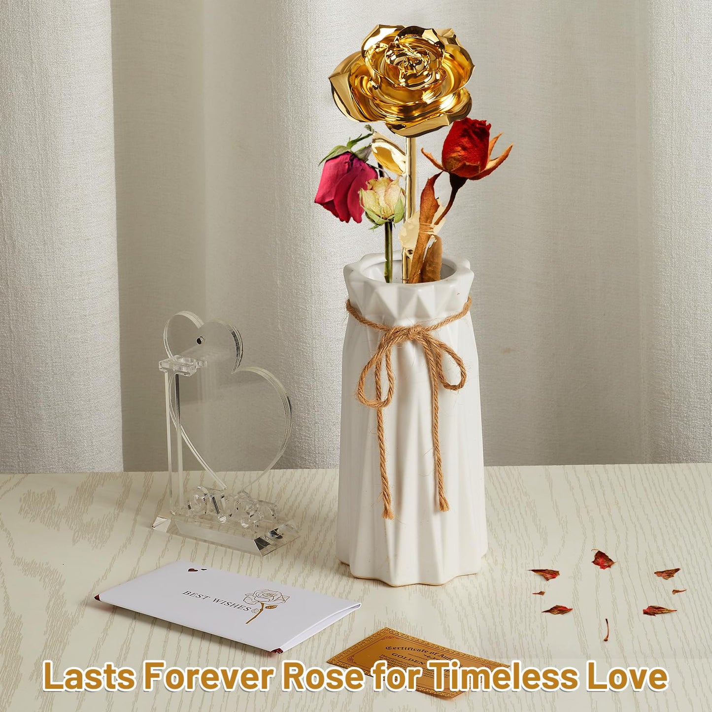 Gold Dipped Real 24K Gold Rose, 1 Pack Infinity Flower Decor Hand Dipped in 24K Romantic Rose Gifts for Women in Her Wife Girlfriend Birthday Anniversary Valentines Mothers Day Christmas(Gold)