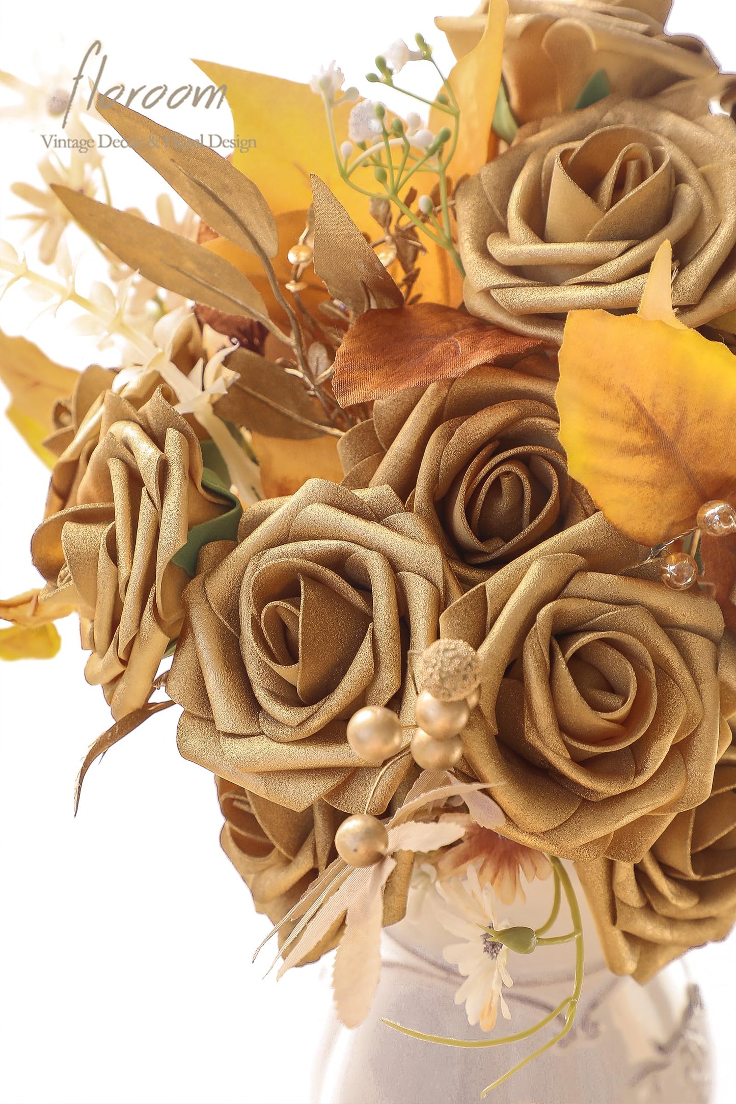 Floroom Artificial Flowers 25pcs Real Looking Ivory Foam Fake Roses with Stems for DIY Wedding Bouquets White Bridal Shower Centerpieces Arrangements Party Tables Decorations