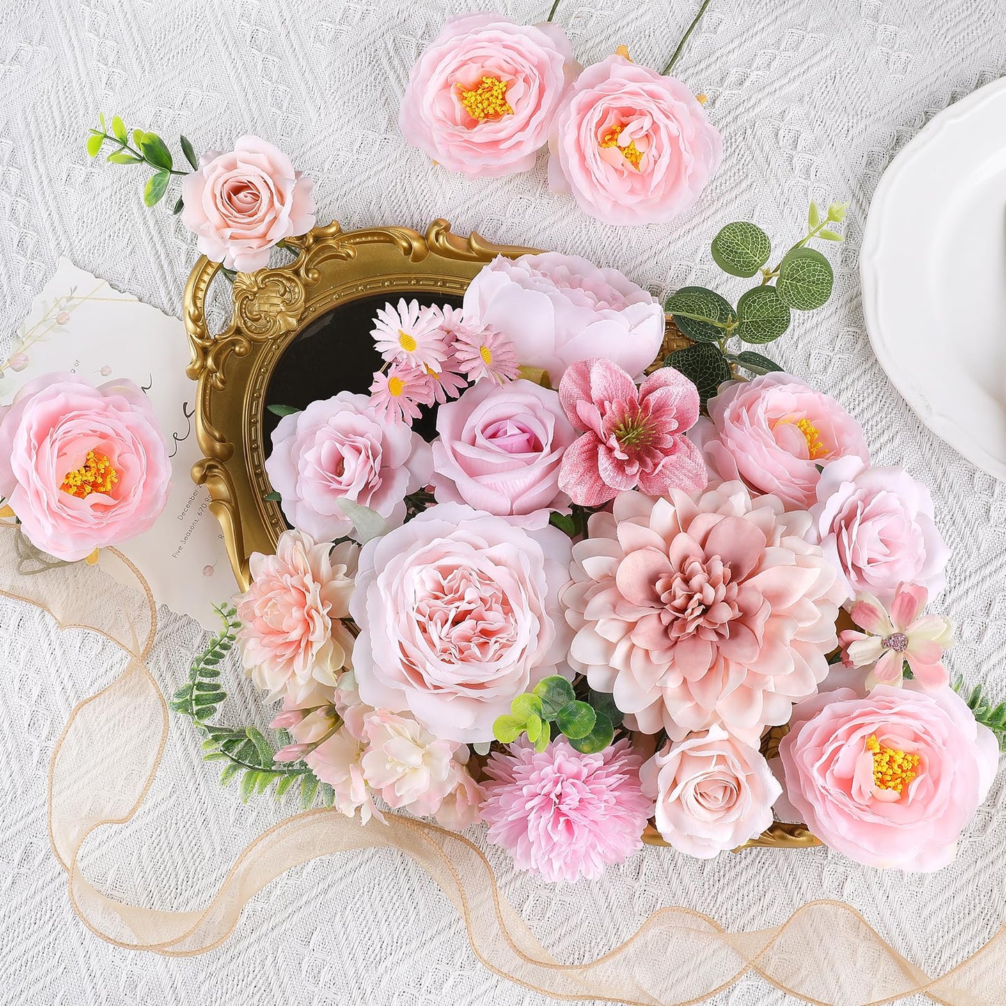Rose Artificial Flowers Combo Fake Flowers Pink Roses Silk Flowers with Stems for DIY Bridal Wedding Bouquets Centerpieces Arrangements Table Party Baby Shower Home Decor (Champagne Pink)