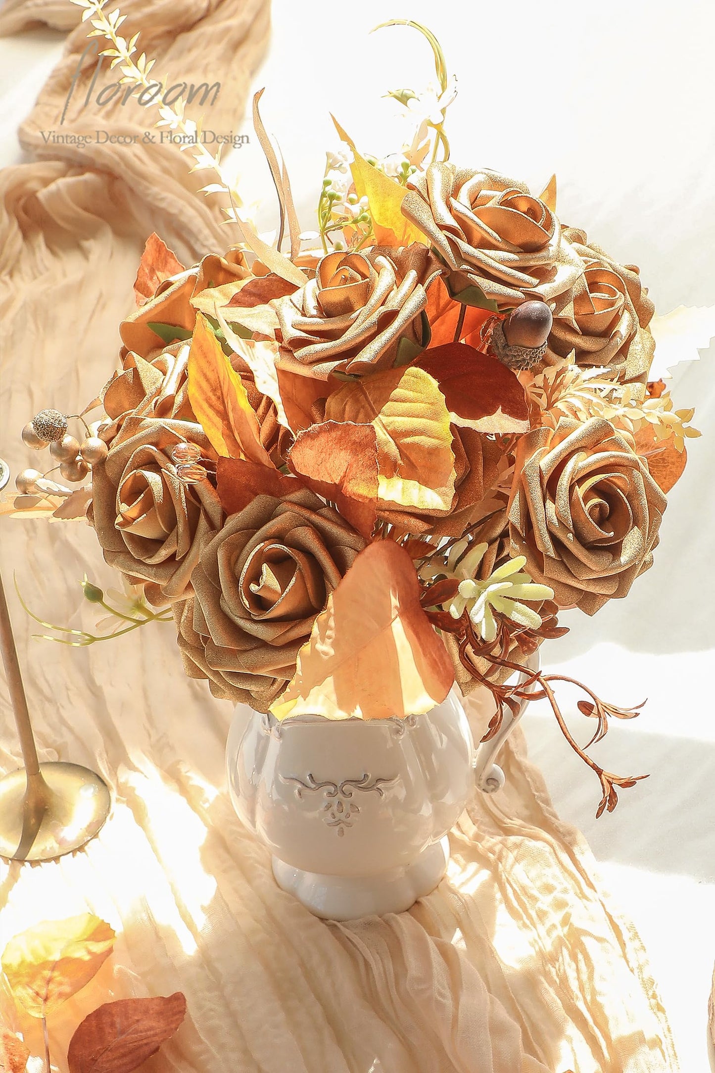 Floroom Artificial Flowers 25pcs Real Looking Ivory Foam Fake Roses with Stems for DIY Wedding Bouquets White Bridal Shower Centerpieces Arrangements Party Tables Decorations
